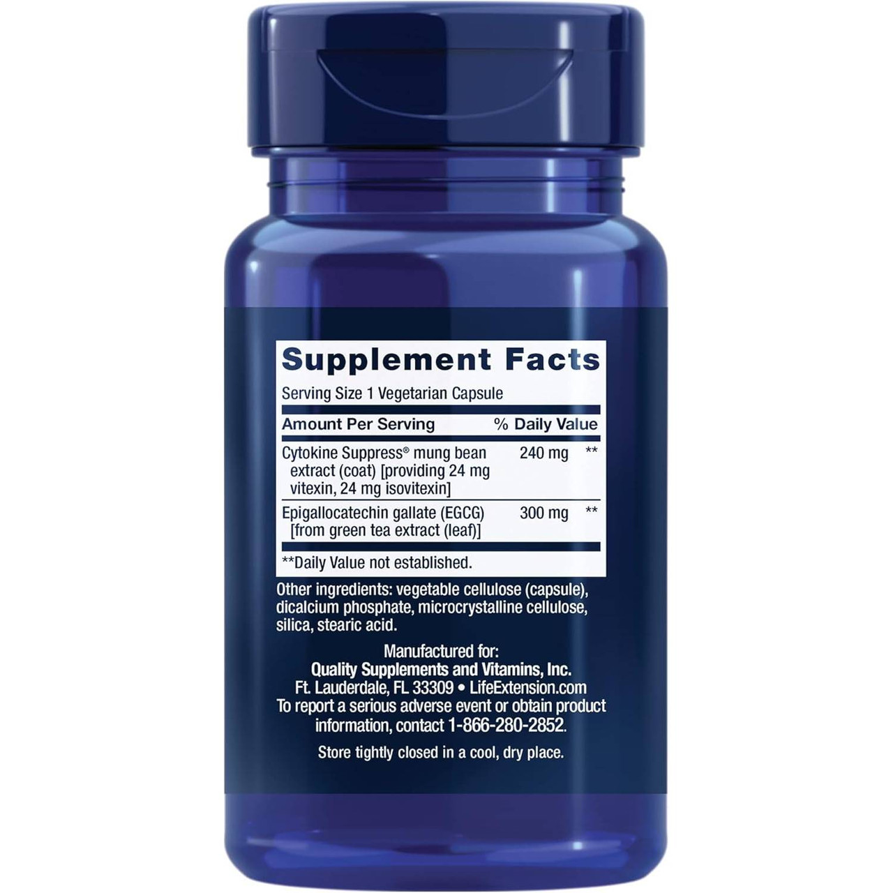 Back of Cytokine Suppress bottle with supplement facts panel
