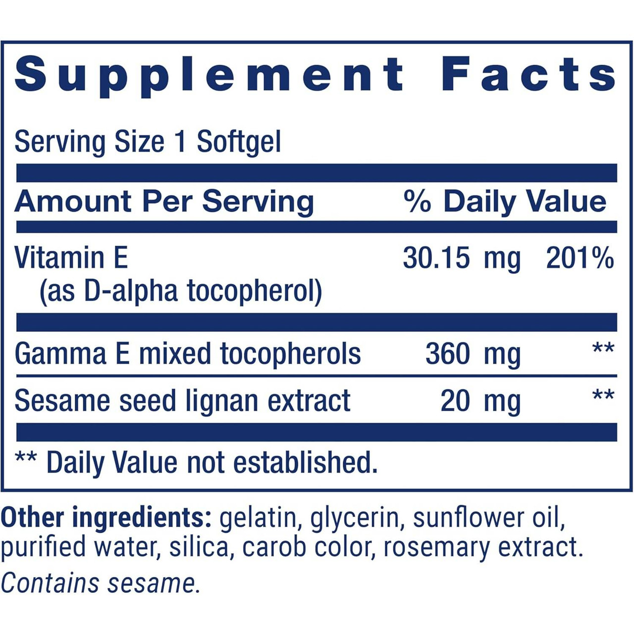 Life Extension Gamma E Tocopherol w/Sesame Lignans - 60 Softgels