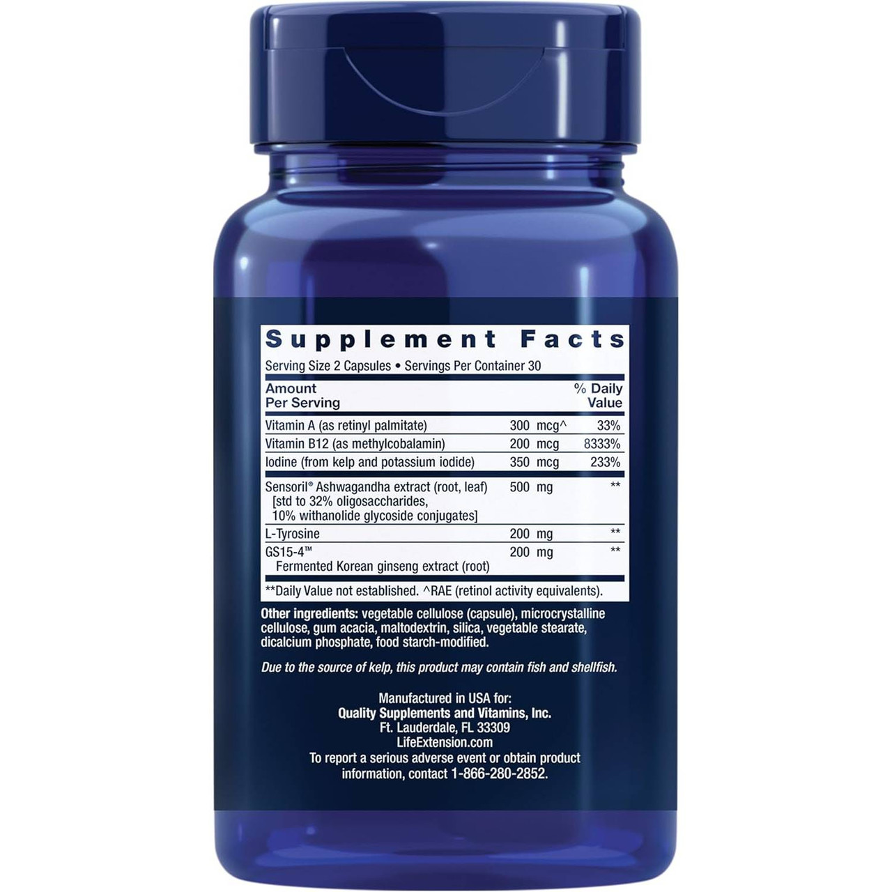 Back of Thyroid Support Complex bottle with supplement facts panel