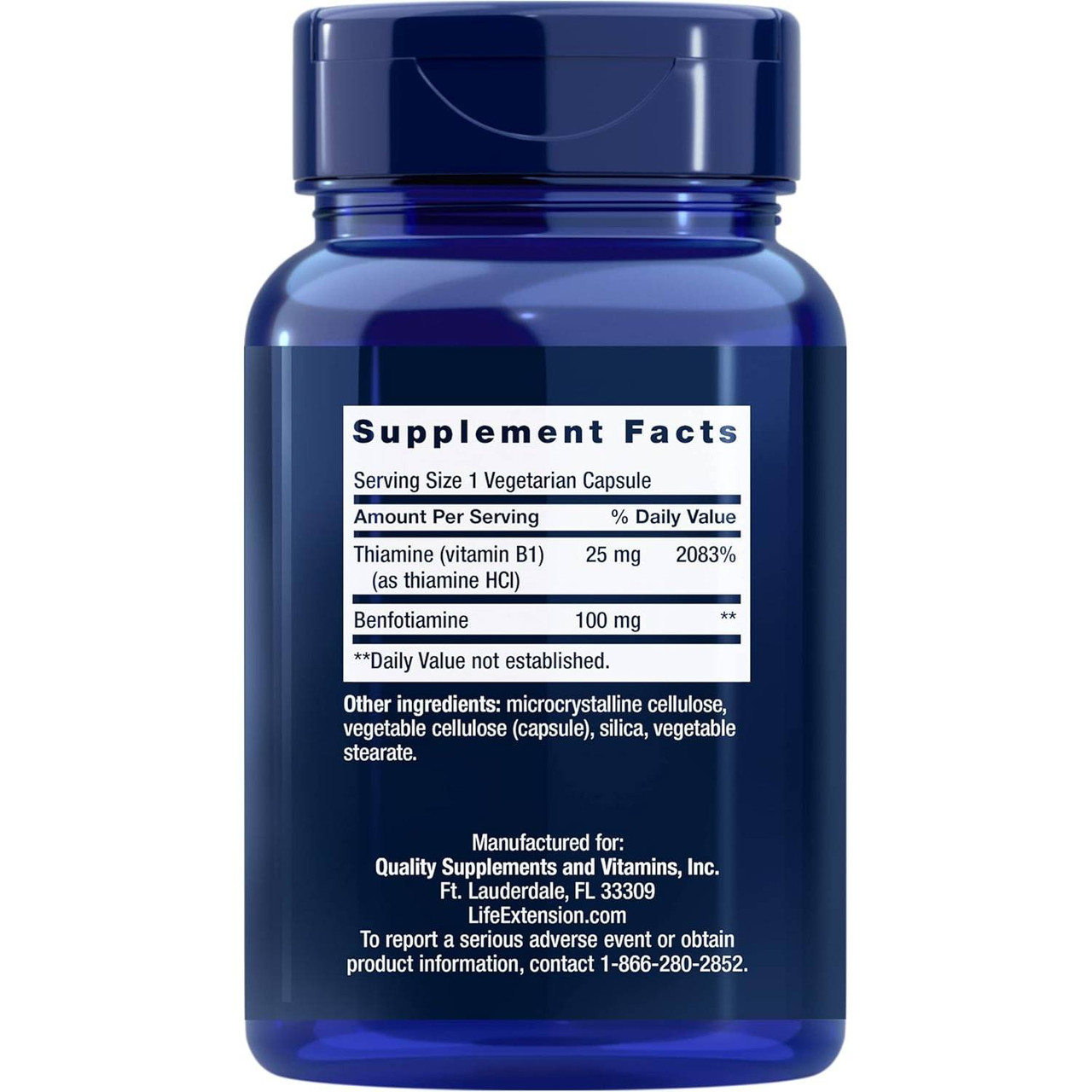 Benfotiamine bottle back with supplement facts