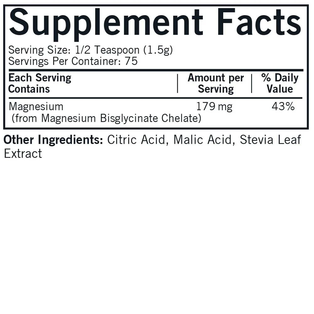 Buffered Magnesium Bisglycinate Powder supplement facts panel
