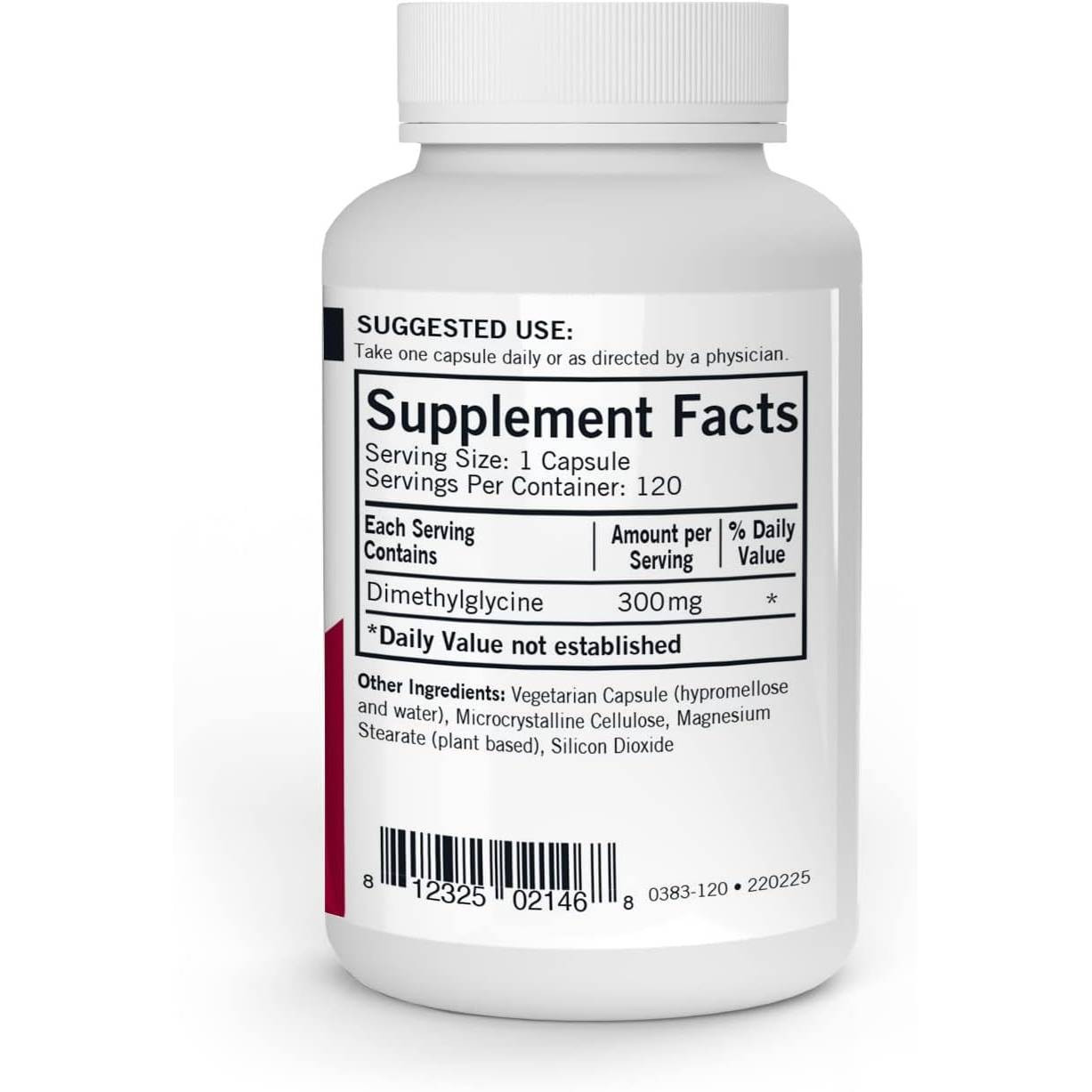 Back of DMG 300 mg bottle with supplement facts panel