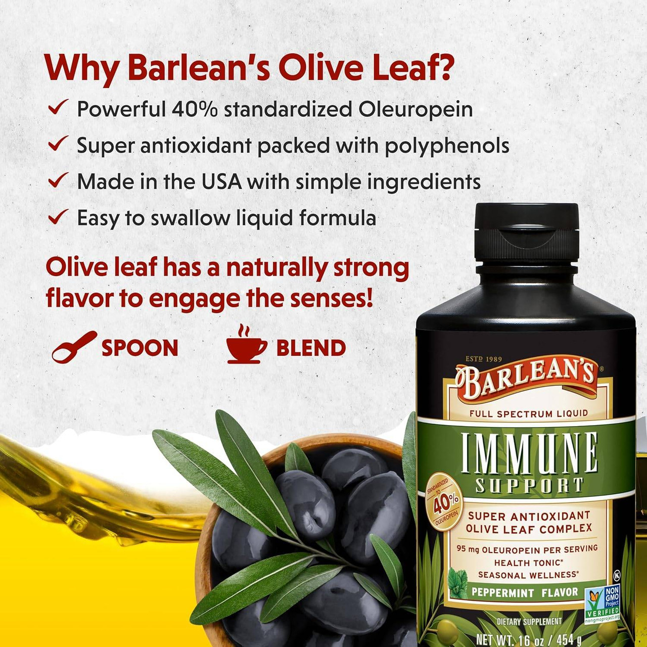 Barleans Organic Oils Olive Leaf Complex Peppermint