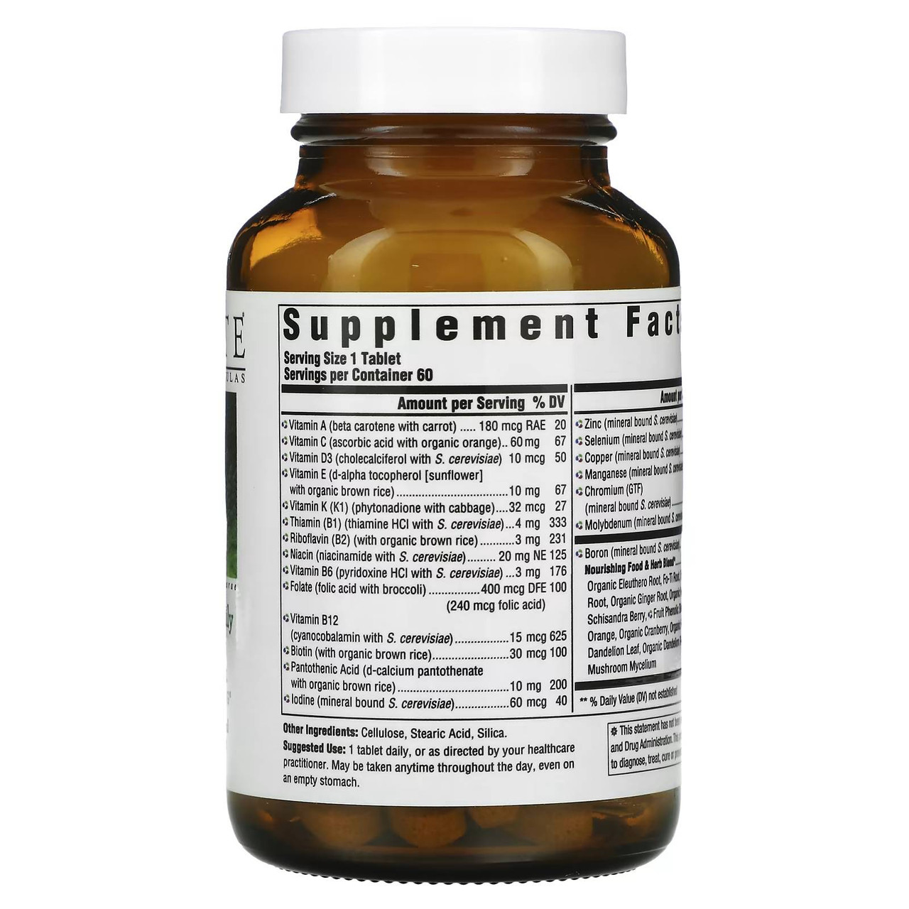 Back of Men's One Daily Iron Free bottle with supplement facts panel