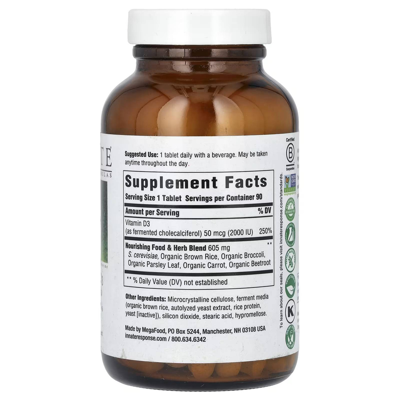 Back of Vitamin D3 2000 IU bottle with supplement facts panel
