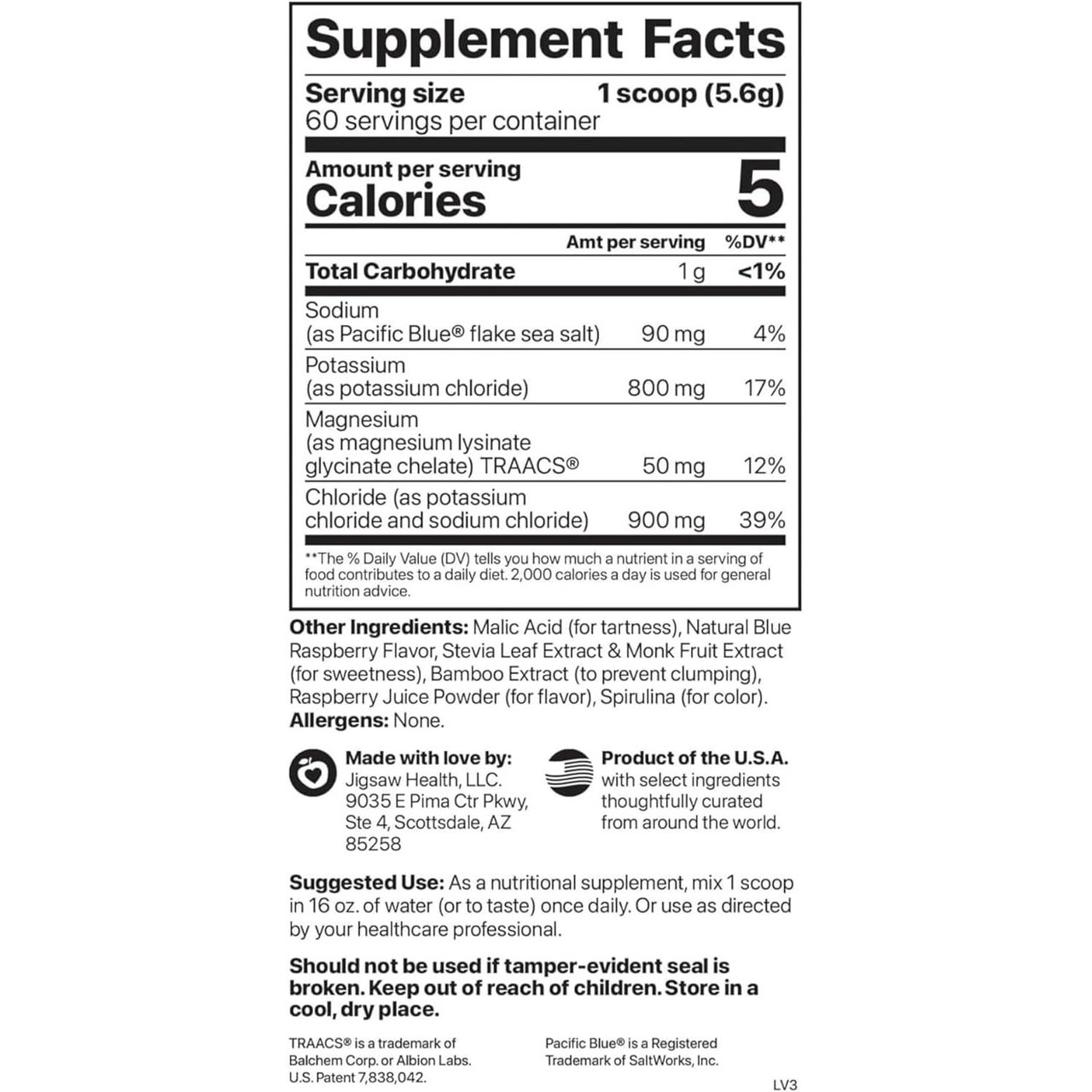 Potassium Cocktail supplement facts per 1 scoop, 800 mg potassium, 50 mg magnesium and 90 mg sodium