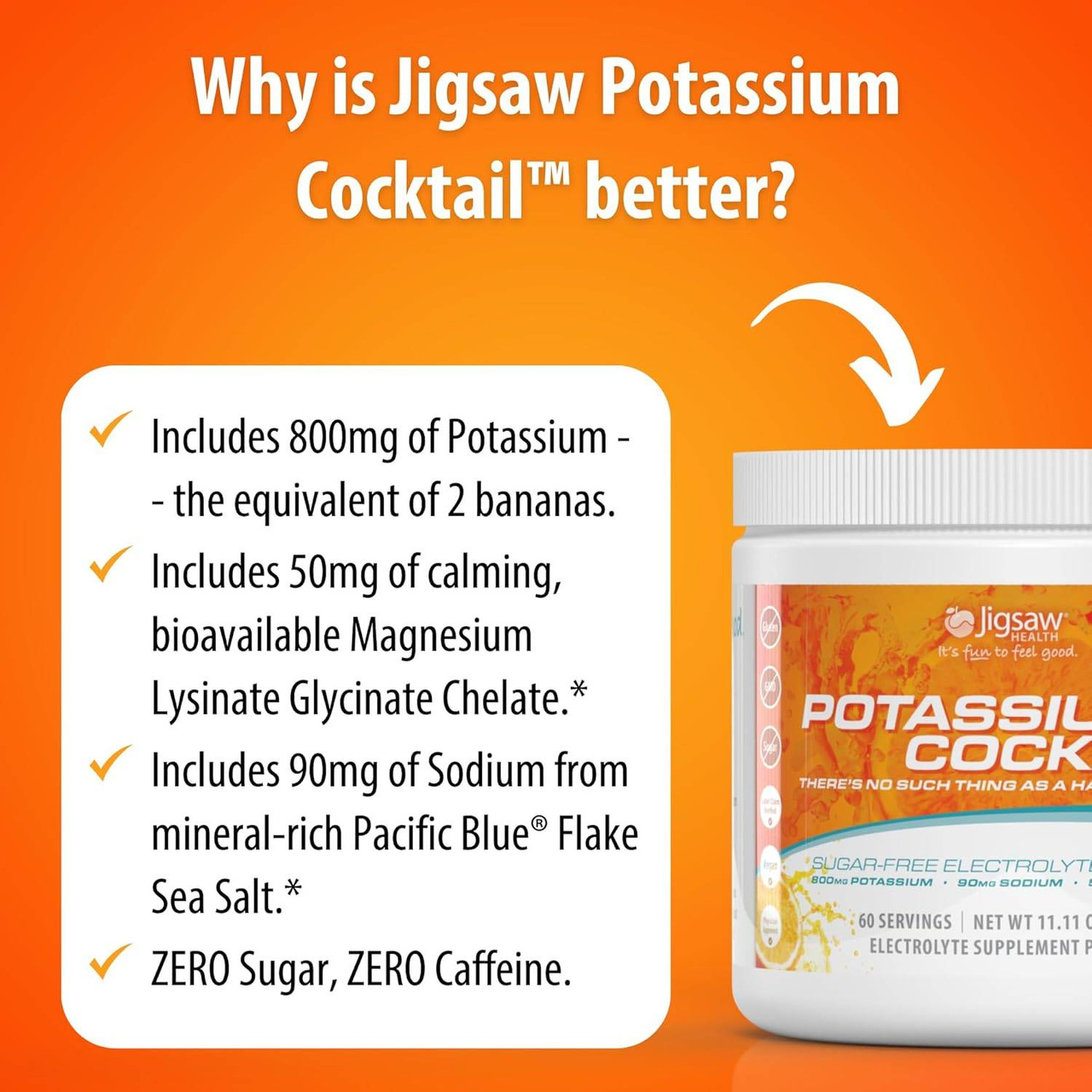 Jigsaw Health Potassium Cocktail Jar, Orange - 315 Grams