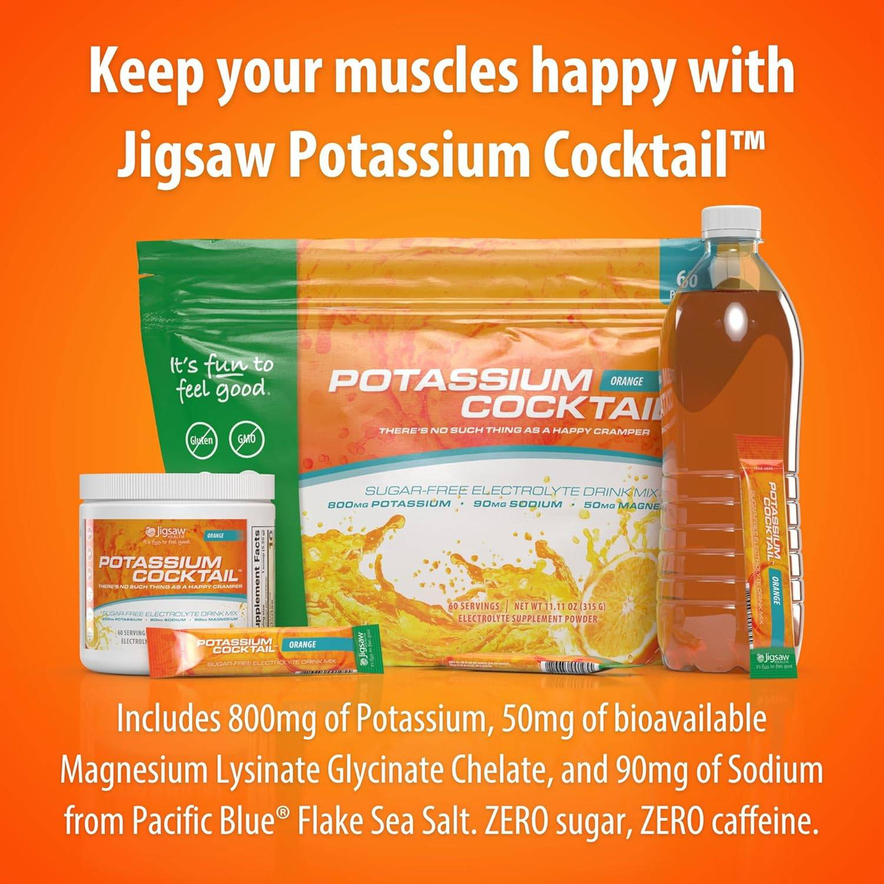 Jigsaw Health Pickleball Cocktail Packets, Orange - 60 Packets