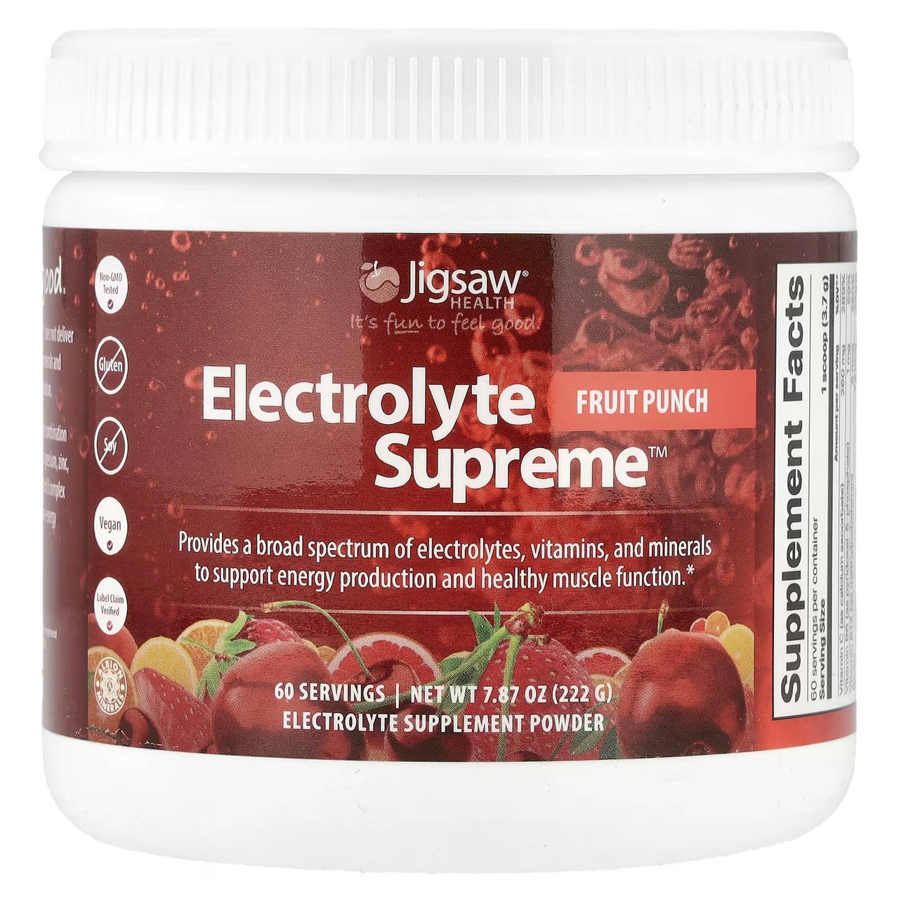 Jigsaw Health Electrolyte Supreme Fruit Punch electrolyte supplement powder 7.87 oz (222 g) jar