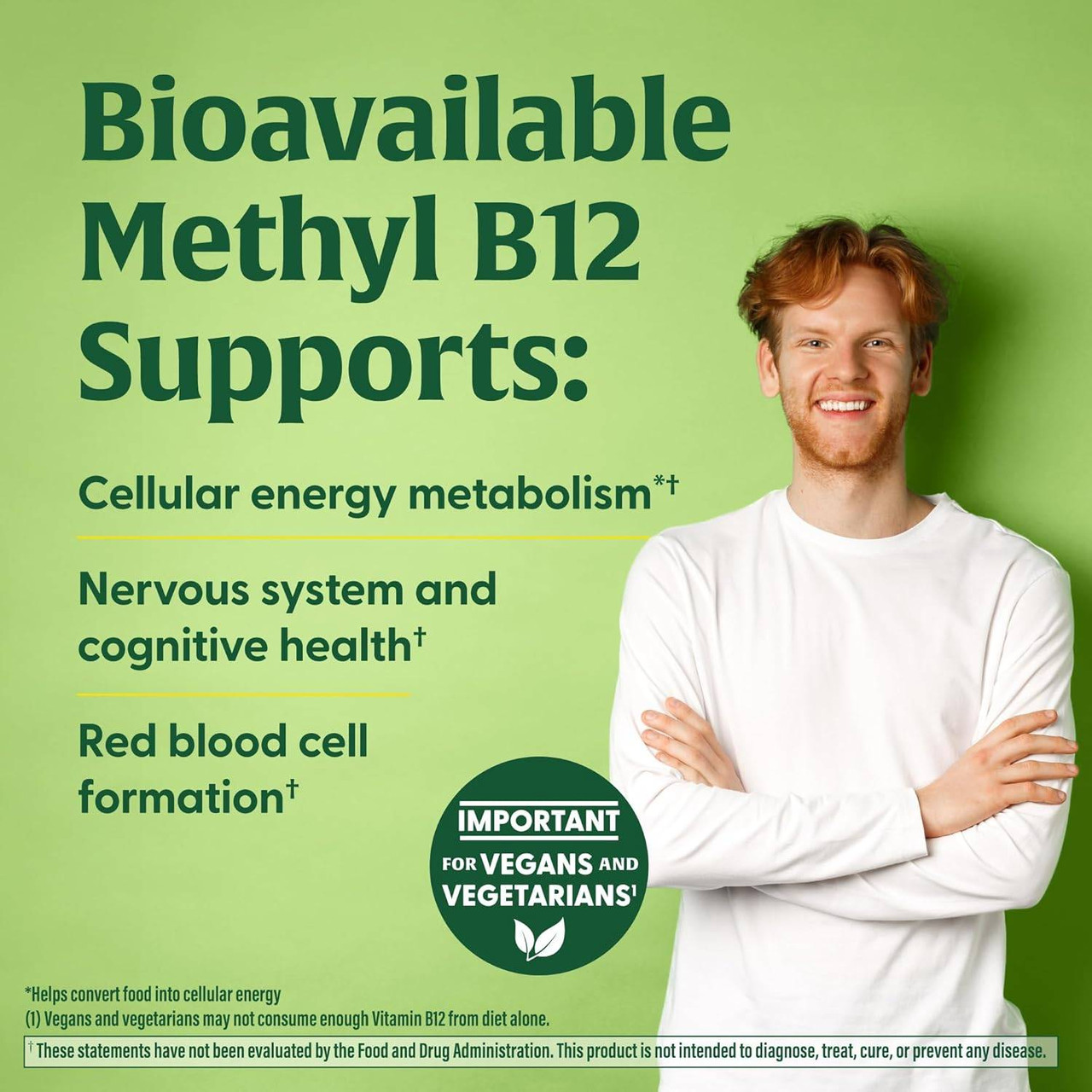 Smiling man, bioavailable methyl B12 supports graphic
