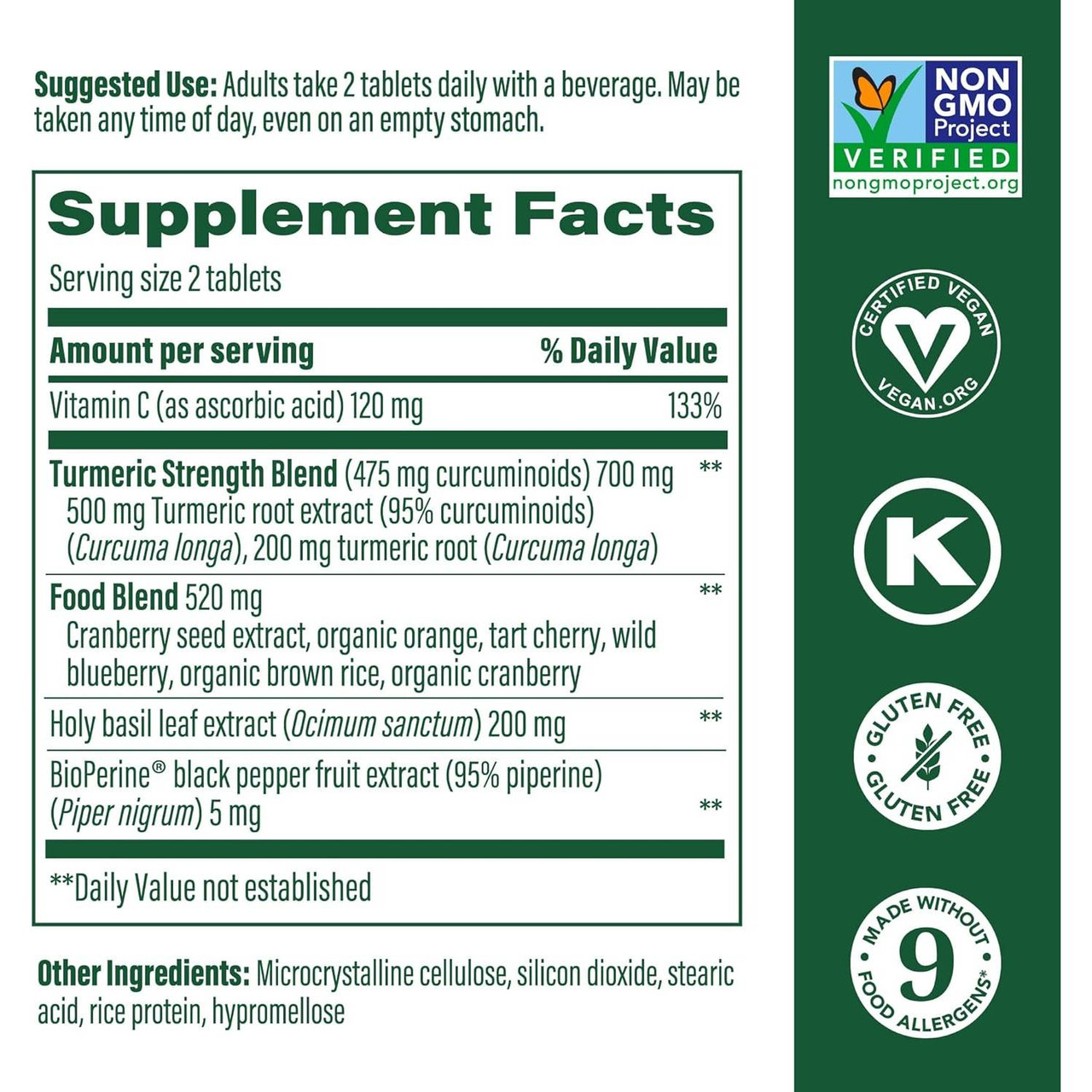 Turmeric Curcumin Extra Strength supplement facts panel, second copy