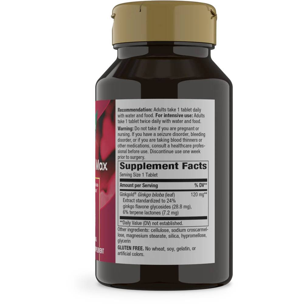 Back of Ginkgold Max bottle with supplement facts panel
