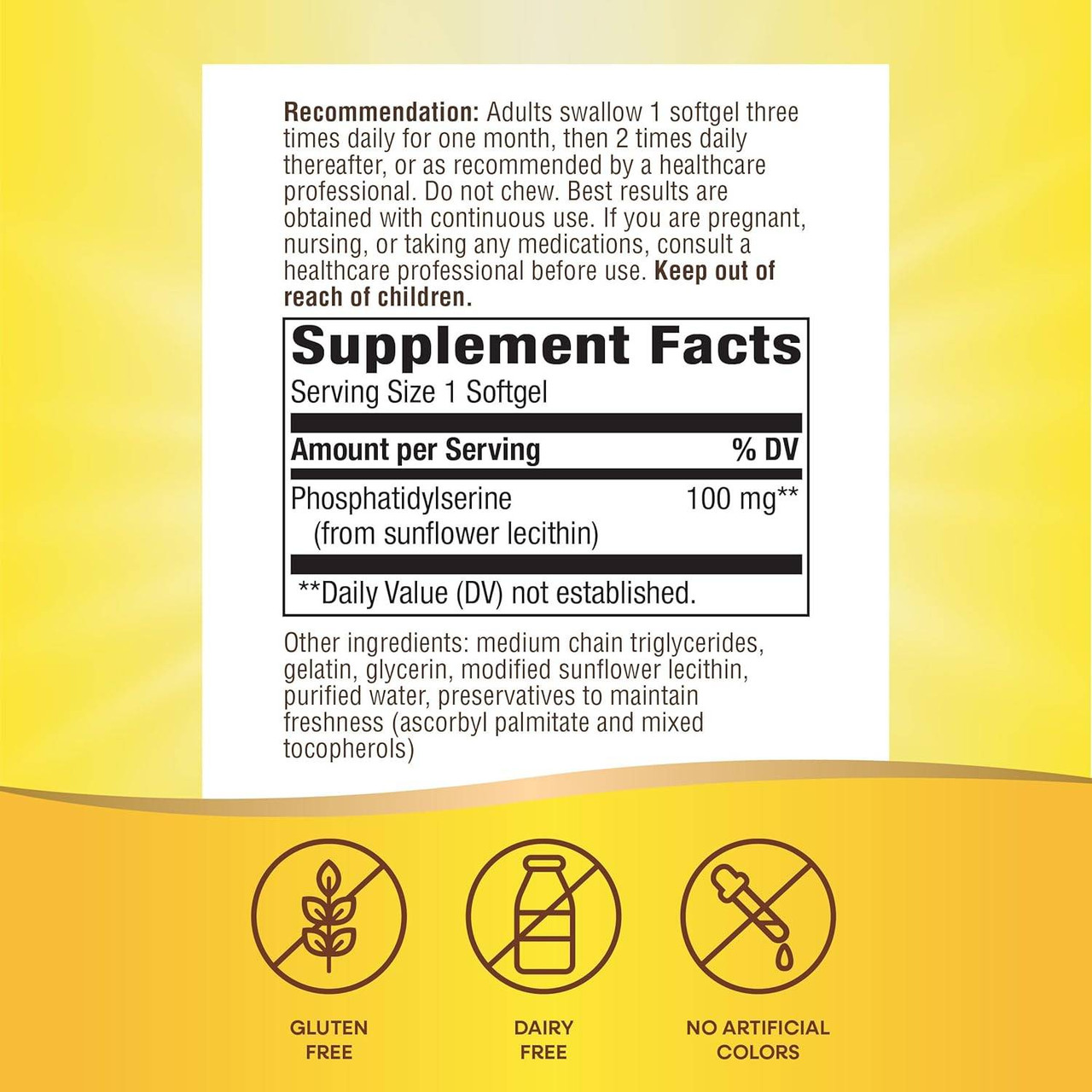 Back of Phosphatidylserine bottle with supplement facts panel