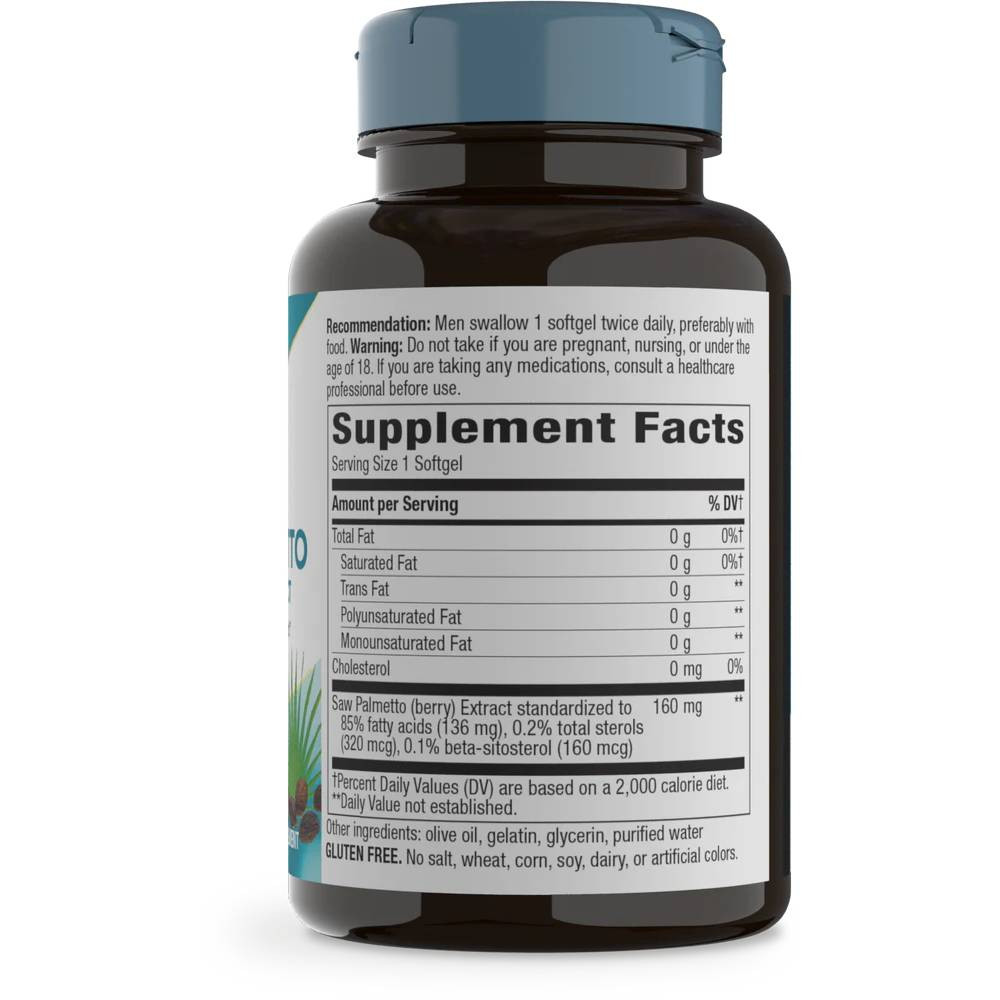 Back of Saw Palmetto Premium Extract bottle with supplement facts panel