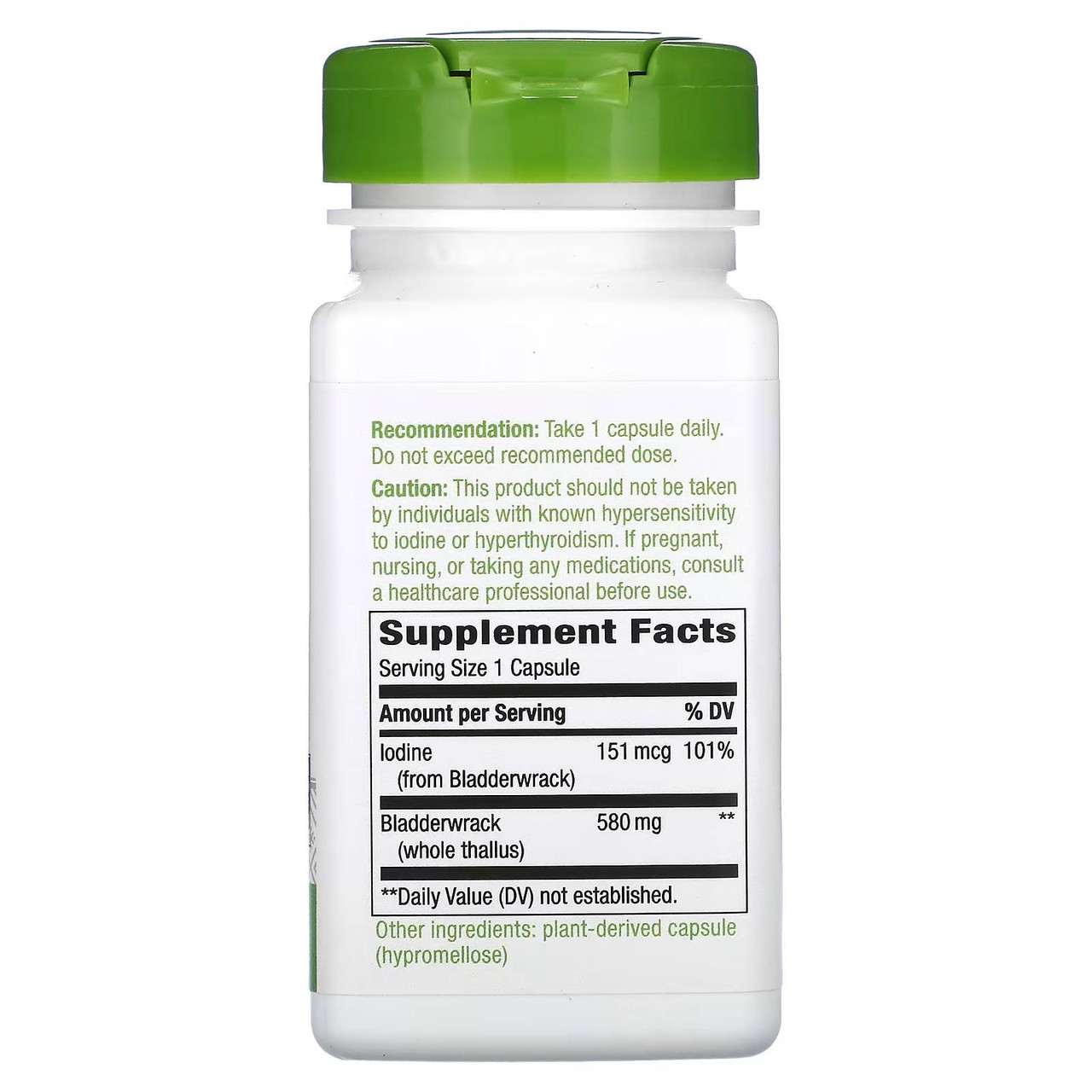 Back of Bladderwrack bottle with supplement facts panel