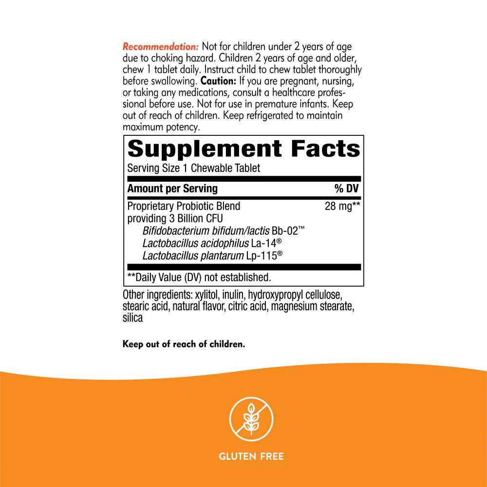 Back of Primadophilus Kids Orange box with supplement facts panel