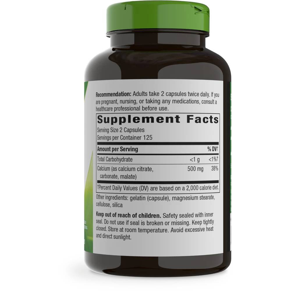 Calcium Citrate bottle back with supplement facts and recommendation