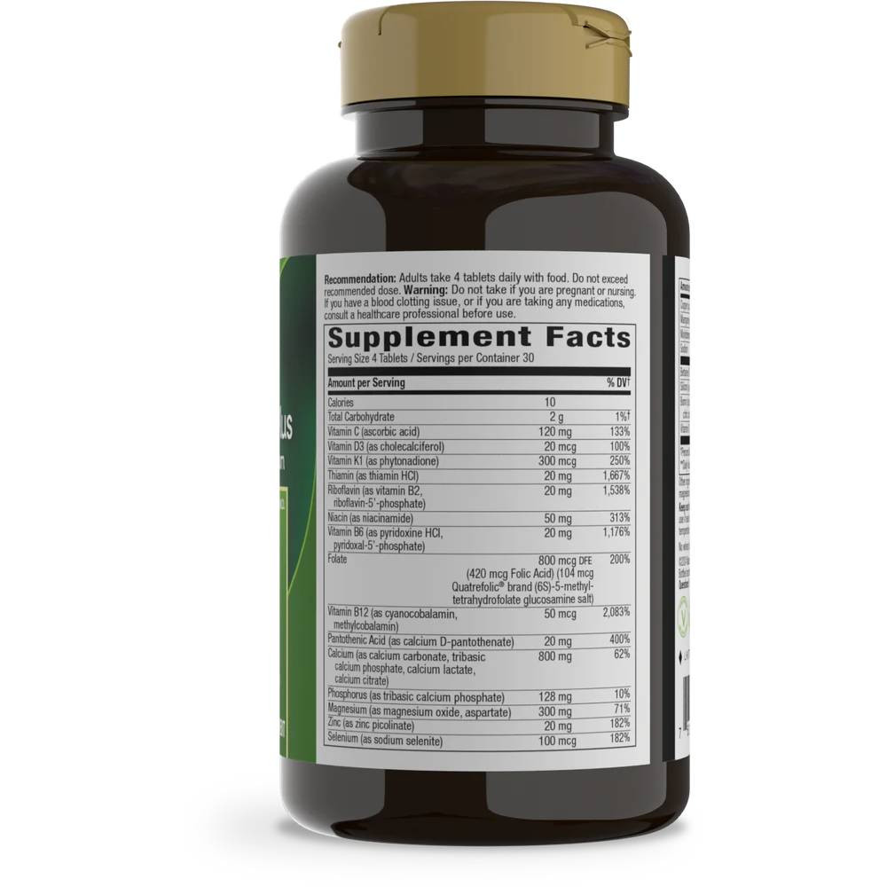 Back of OsteoPrime Plus bottle with supplement facts panel