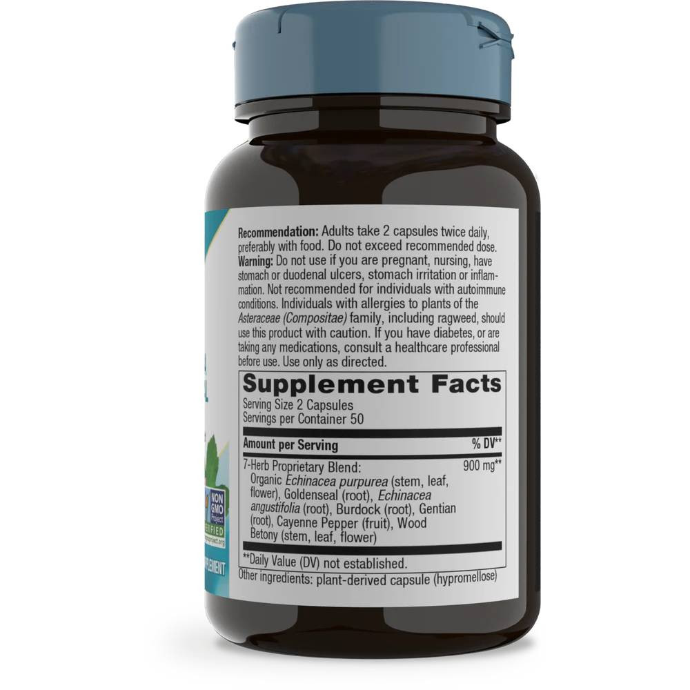 Back of Echinacea Goldenseal bottle with supplement facts panel