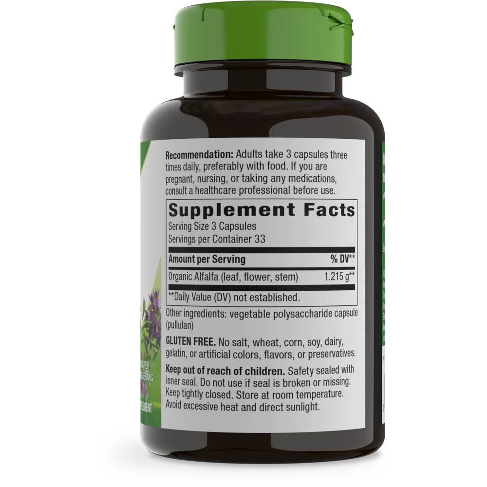 Alfalfa bottle side with supplement facts label