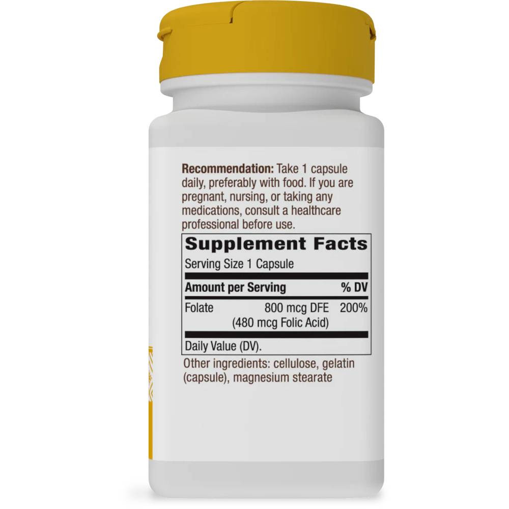 Back of Folate bottle with supplement facts panel