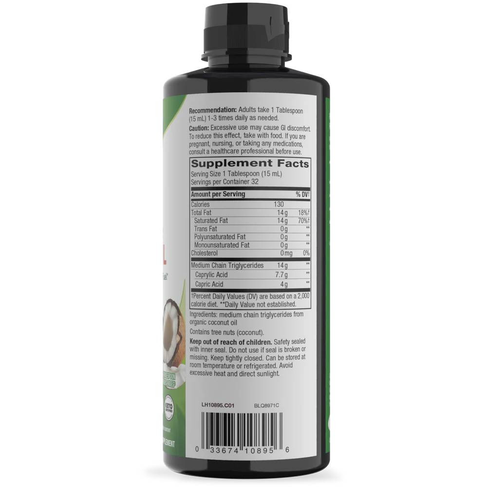 MCT Oil bottle back with supplement facts and directions