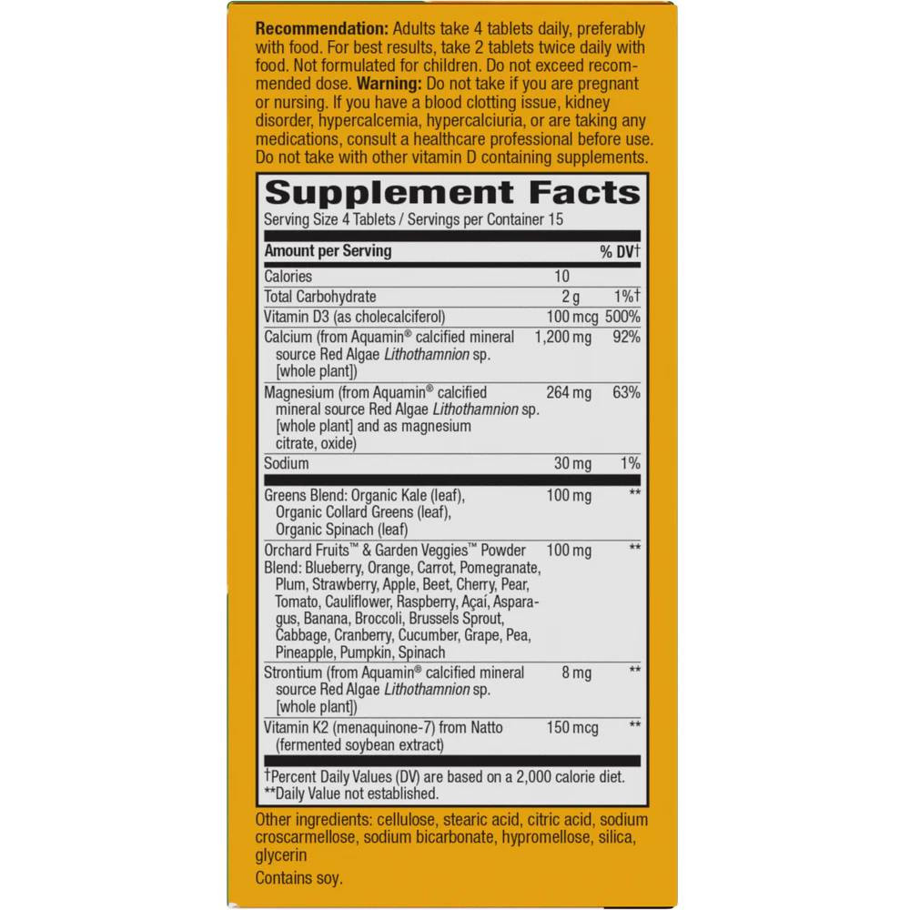 Back of Alive! Calcium 60 tablet box with supplement facts panel