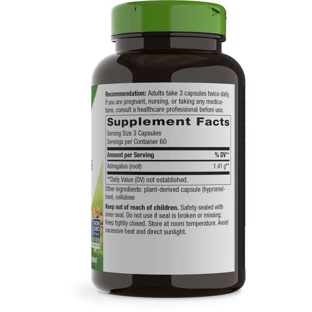 Back of Astragalus Root 180 capsule bottle with supplement facts panel
