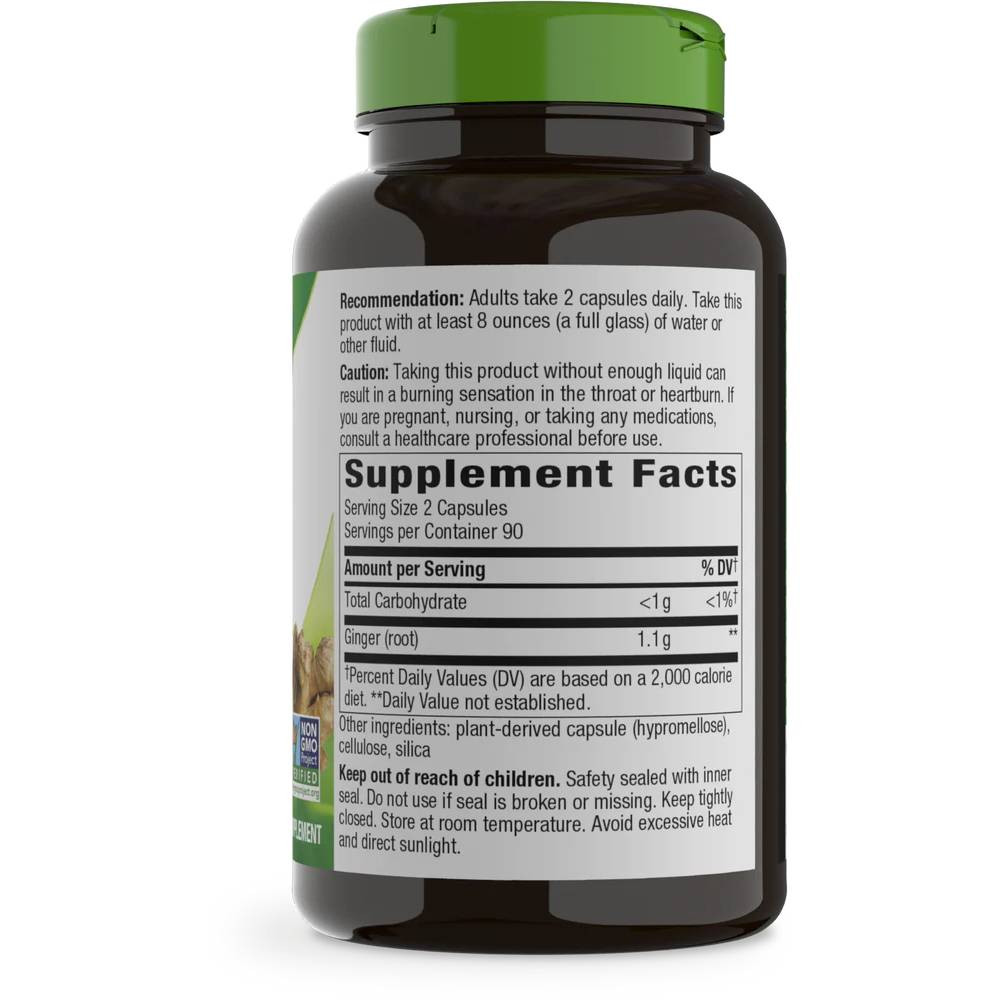 Back of Ginger Root 180 capsule bottle with supplement facts panel