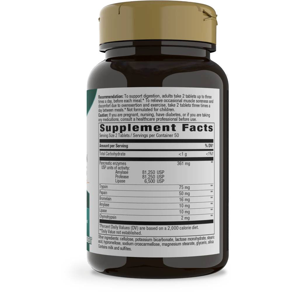 Mega-Zyme 100 tablet bottle back with supplement facts