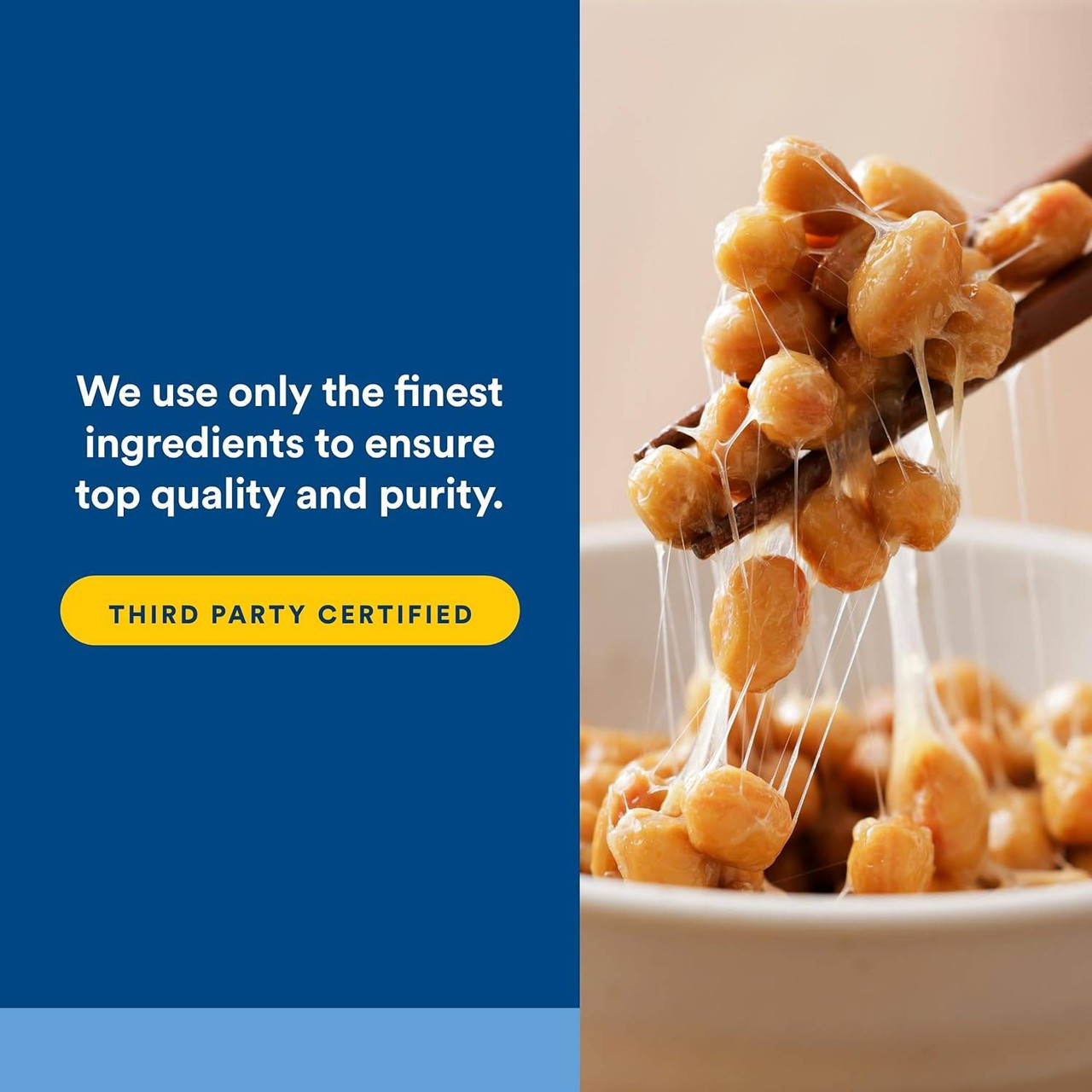 Natto on a spoon, finest ingredients, third party certified graphic