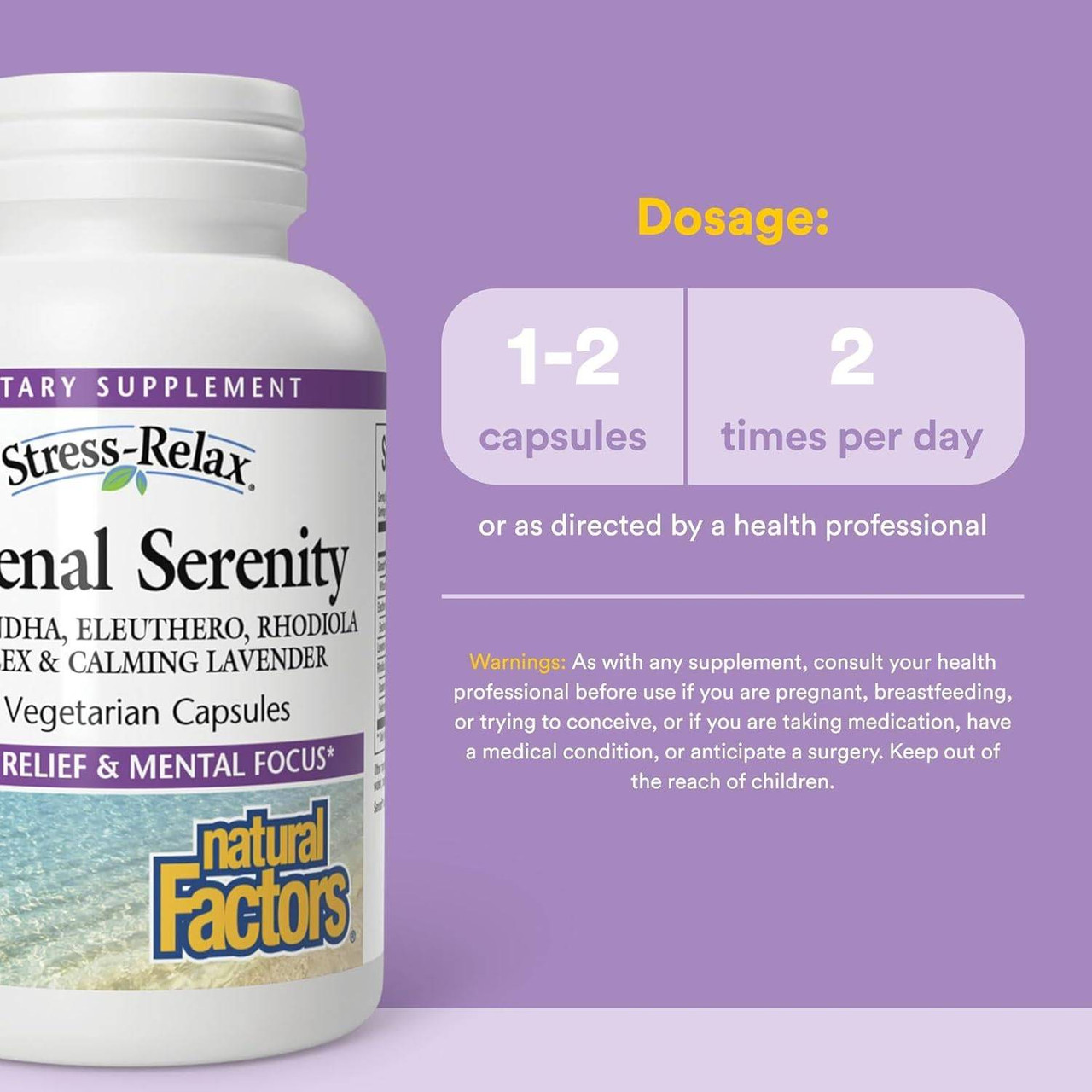 Adrenal Serenity dosage graphic, 1-2 capsules 2 times per day