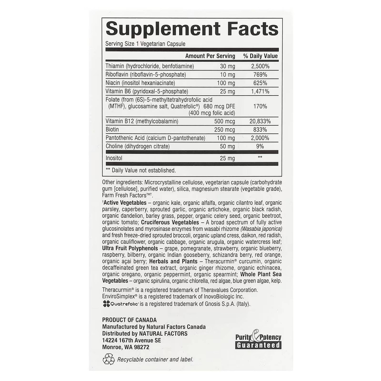 Natural Factors Biocoenzymated Active B Complex - 60 Capsules
