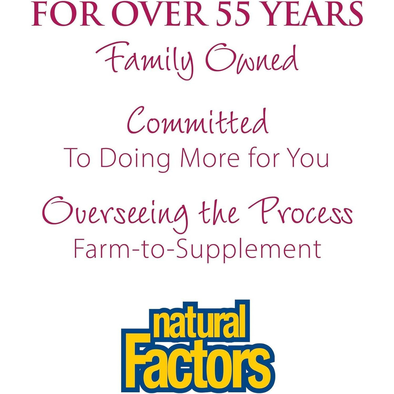 Natural Factors for over 55 years family owned, farm-to-supplement graphic