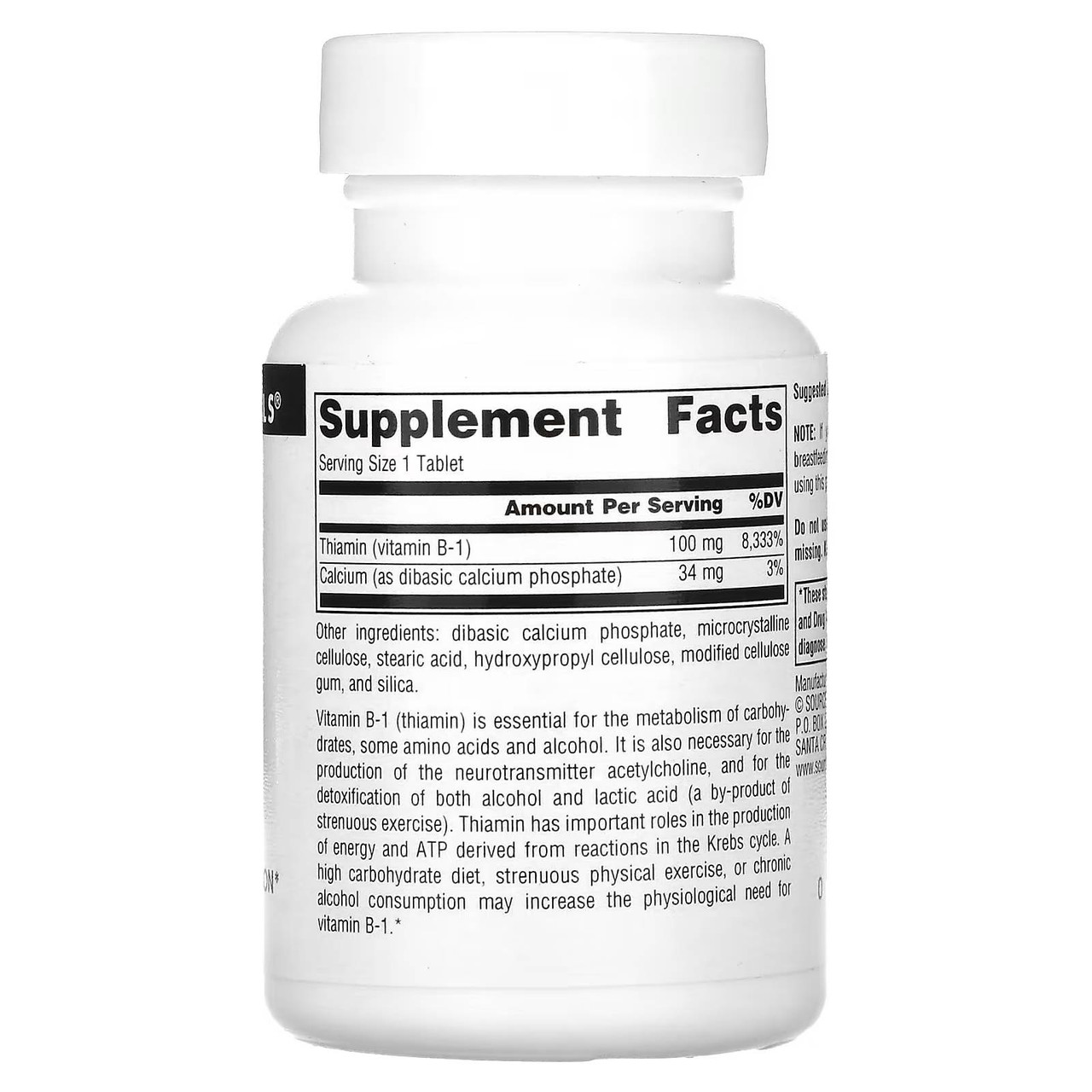 Source Naturals Vitamin B-1 100 mg - 100 Tablets SRNT04073 BeautifiedYou.com