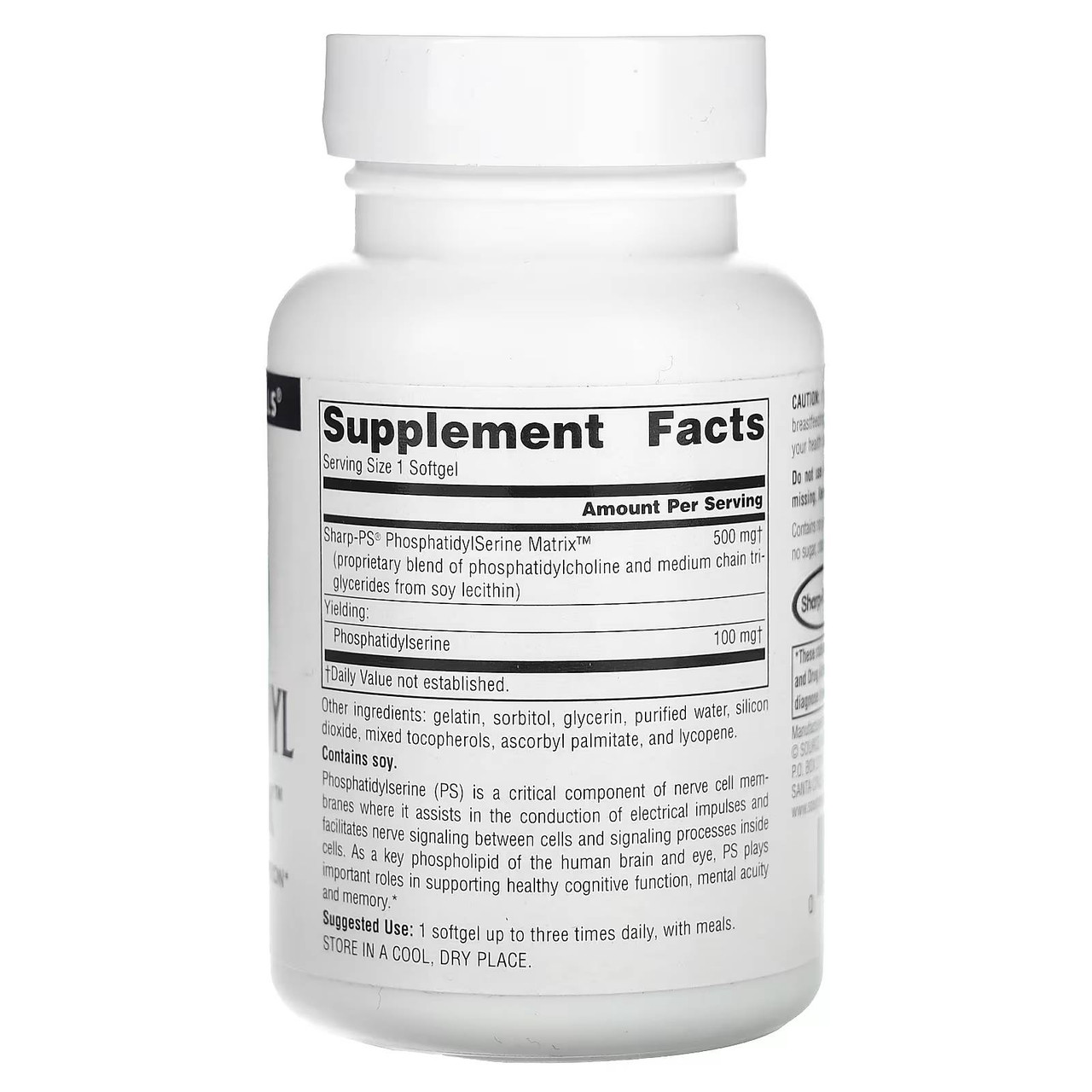 Phosphatidyl Serine Matrix bottle back with supplement facts