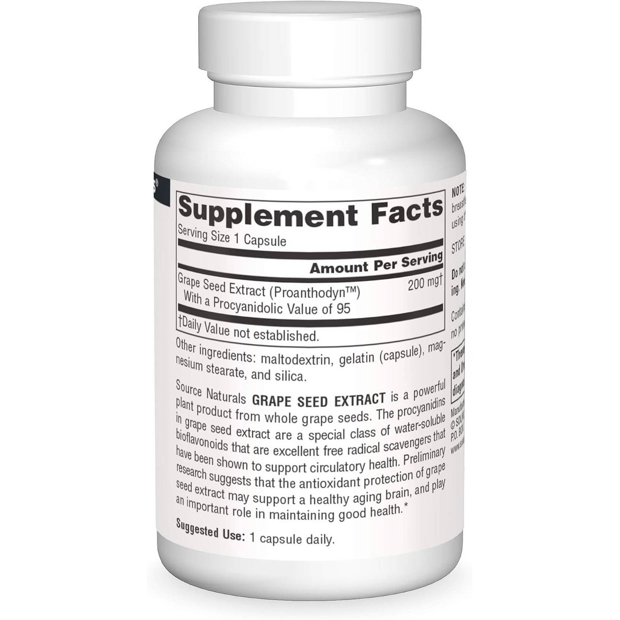 Back of Proanthodyn Grape Seed Extract bottle with supplement facts panel