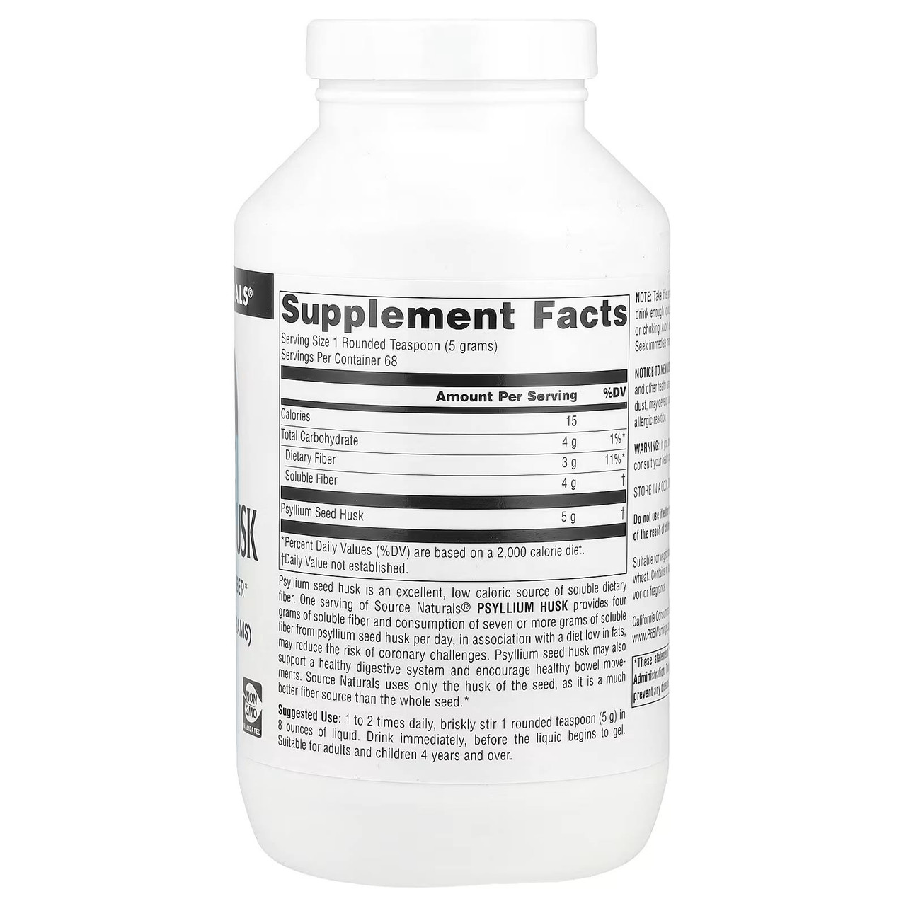 Psyllium Husk Powder bottle back with supplement facts