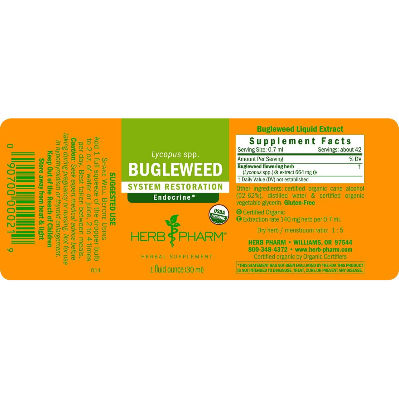 Bugleweed liquid extract 1 fl oz label with supplement facts