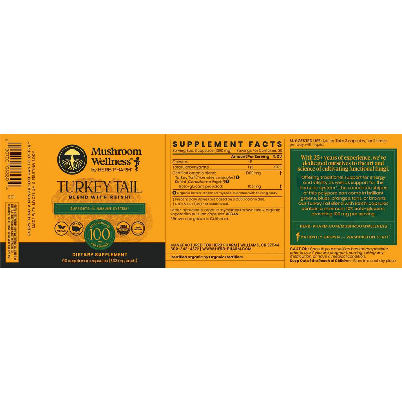 Herb Pharm Turkey Tail Blend with Resihi - 90 capsules