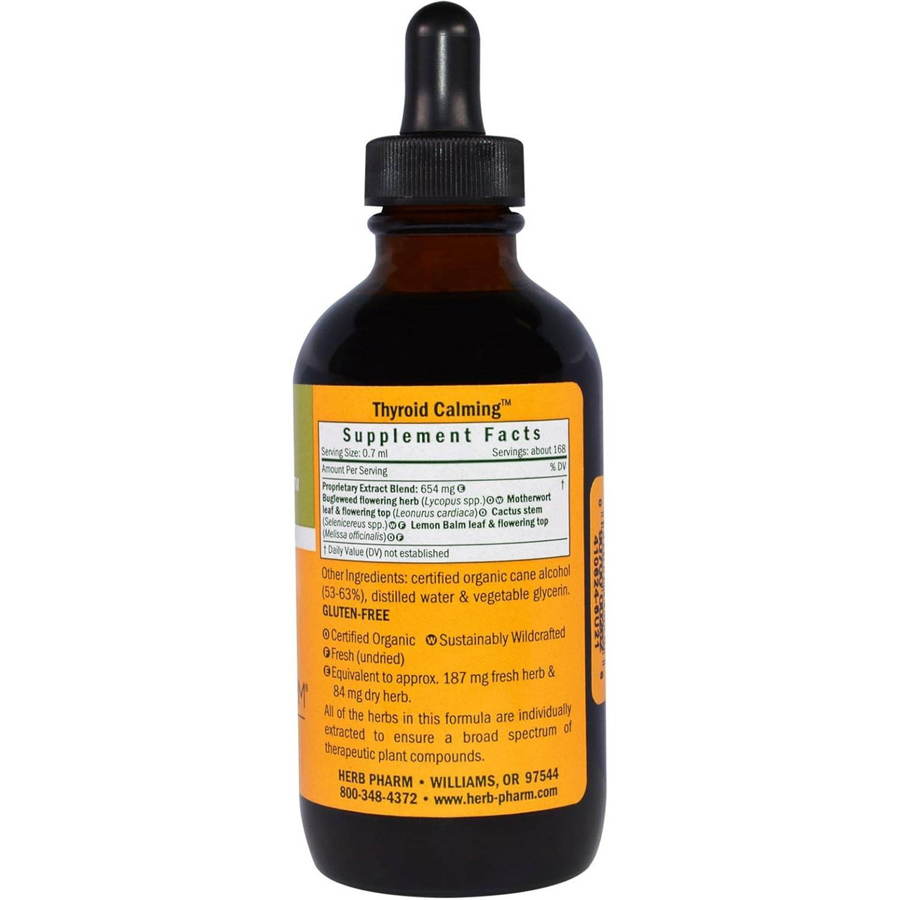 Thyroid Calming larger bottle back label with supplement facts