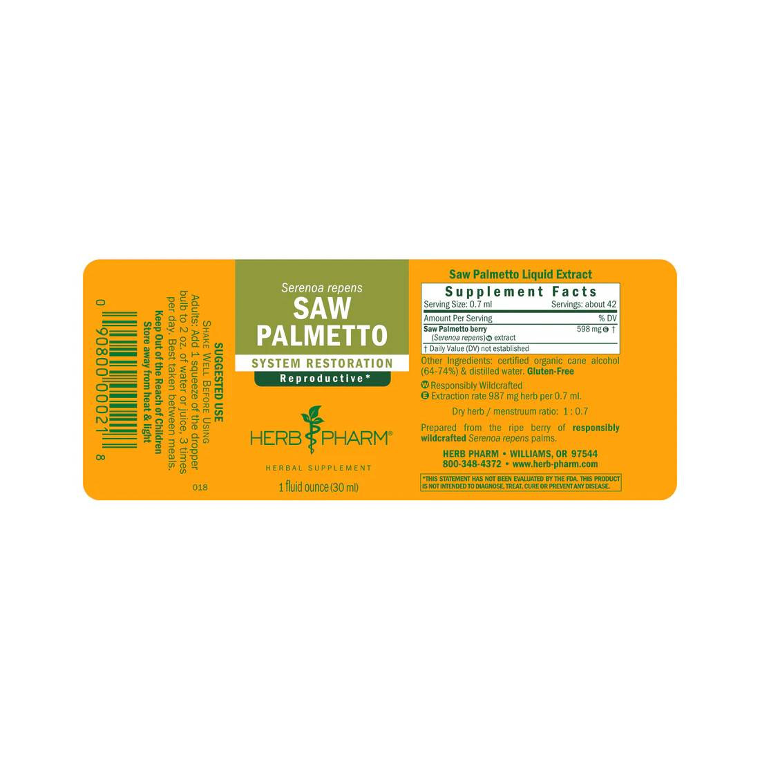 Saw Palmetto liquid extract label with supplement facts