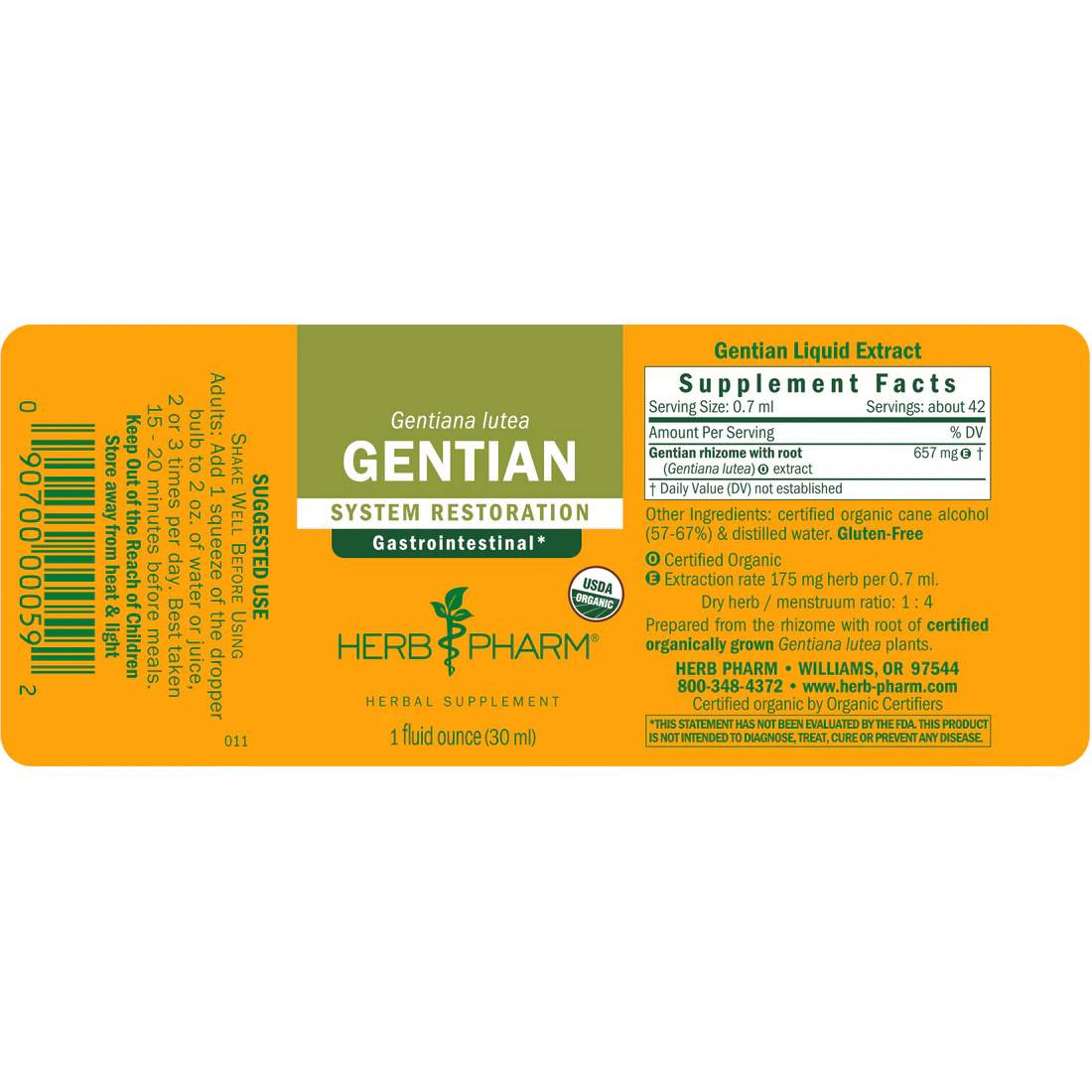 Gentian label unrolled with supplement facts and directions