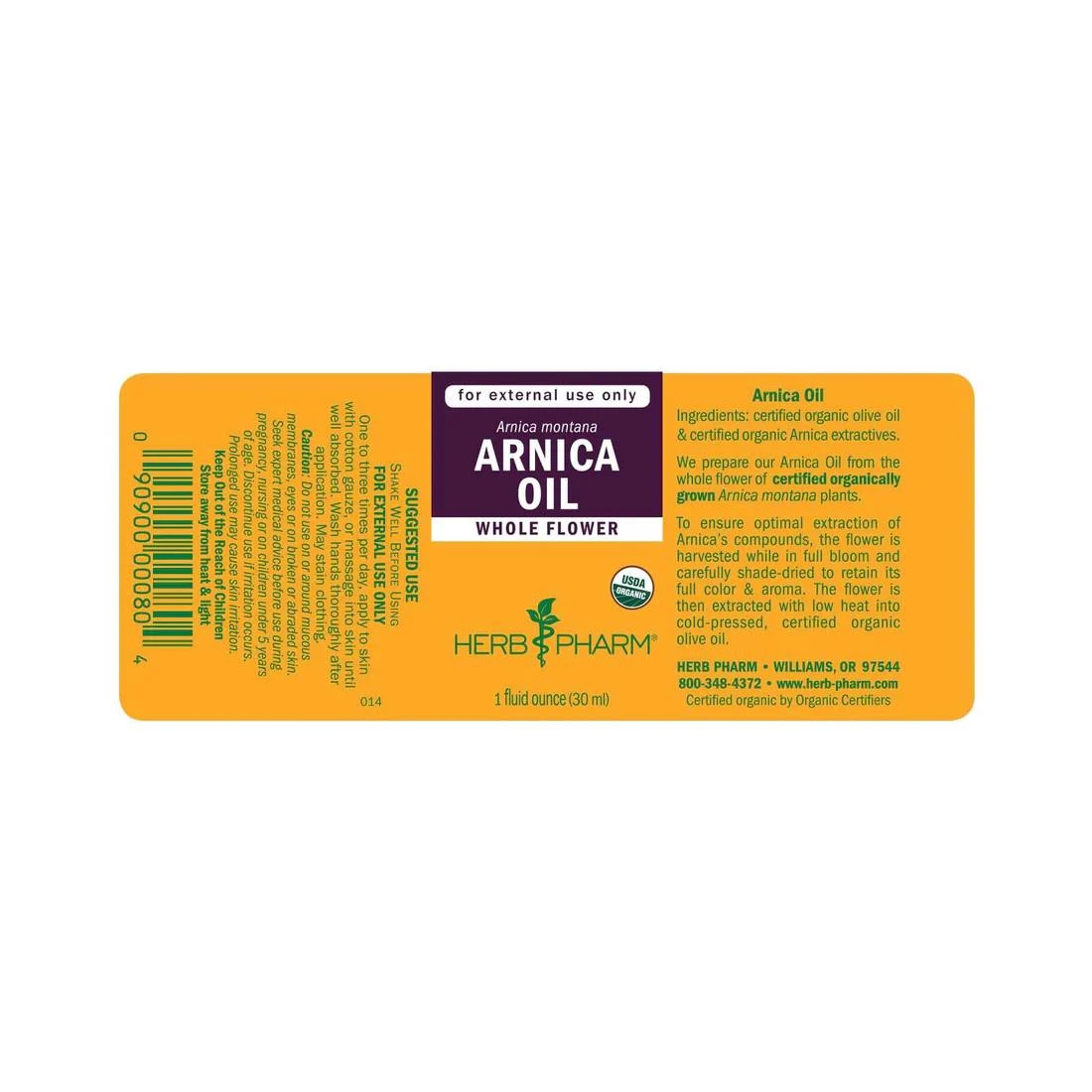 Arnica Oil label with ingredients and external-use directions
