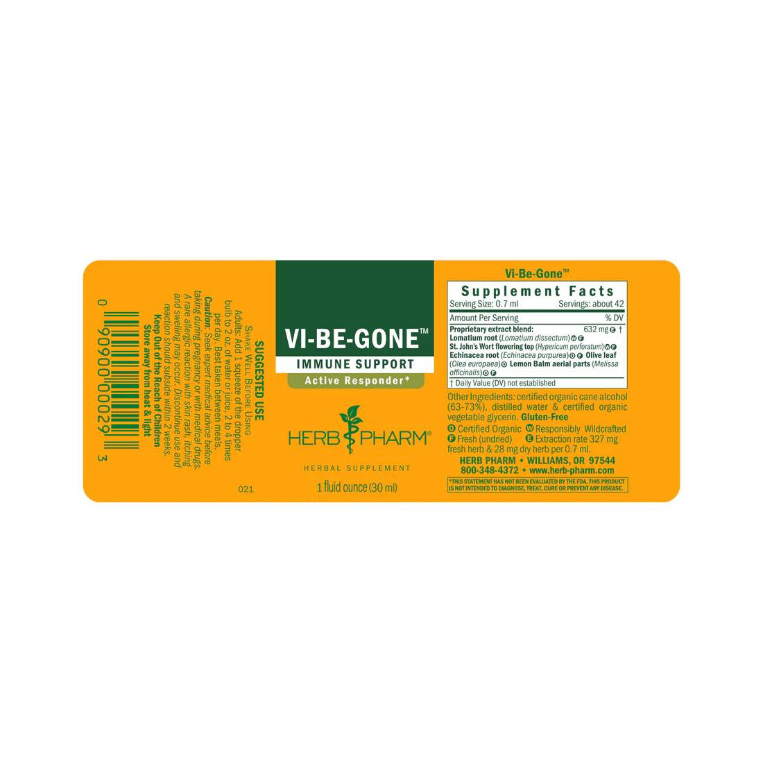 Vi-Be-Gone liquid extract label with supplement facts