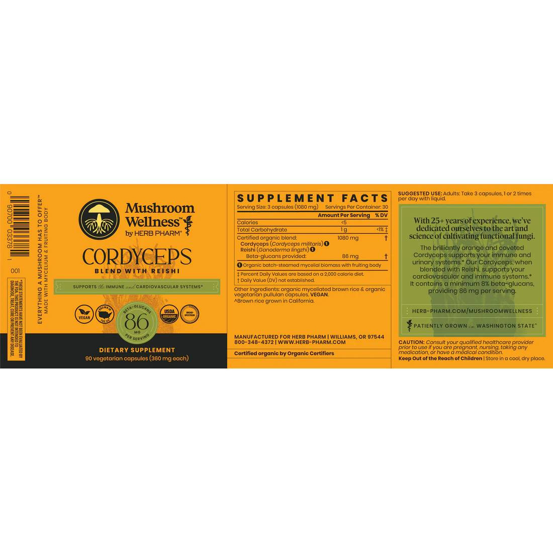 Cordyceps Blend with Reishi capsules label with supplement facts
