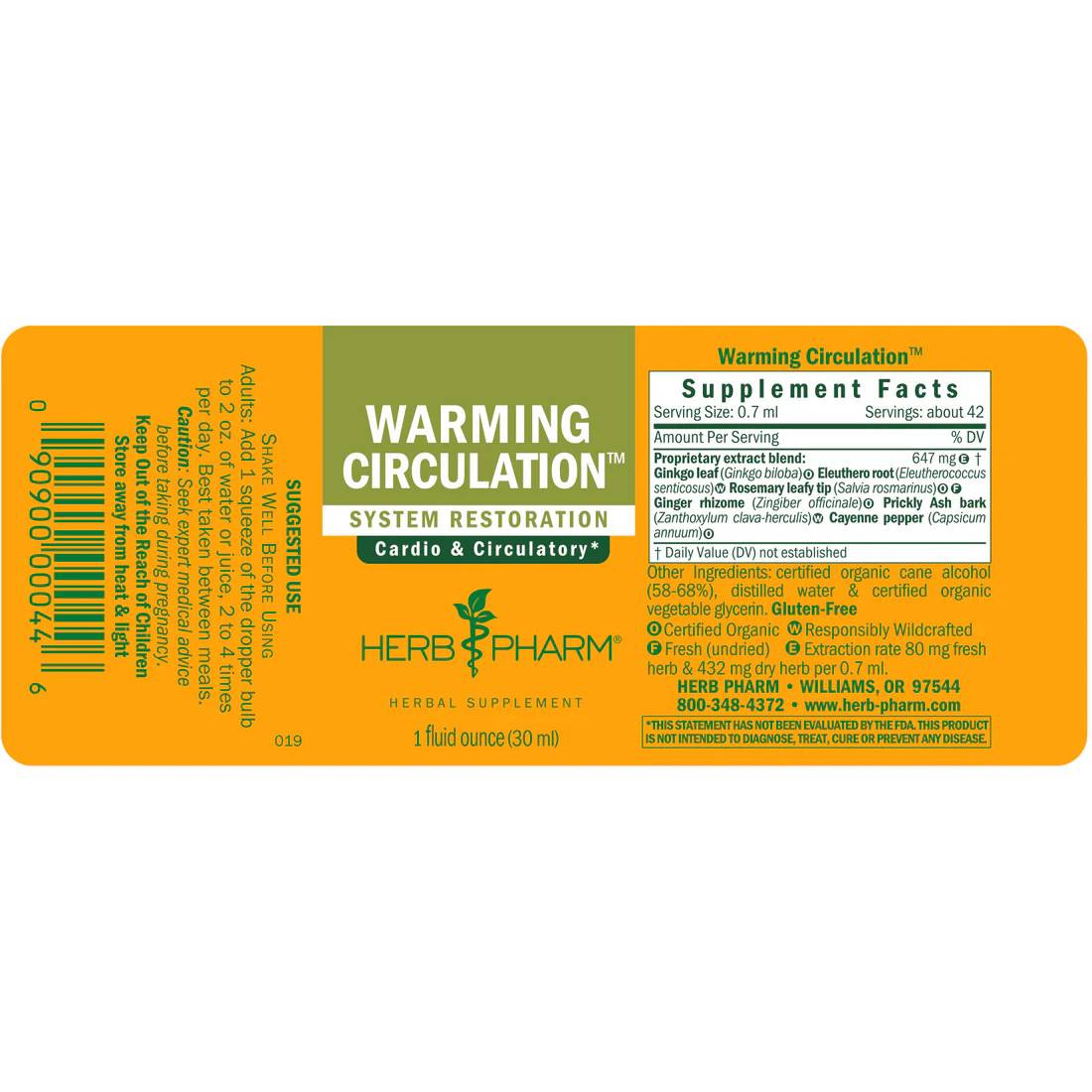 Warming Circulation liquid extract label with supplement facts