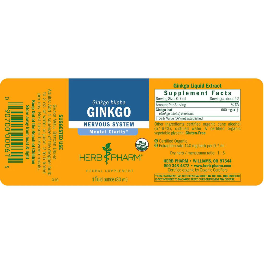 Ginkgo label unrolled with supplement facts and directions
