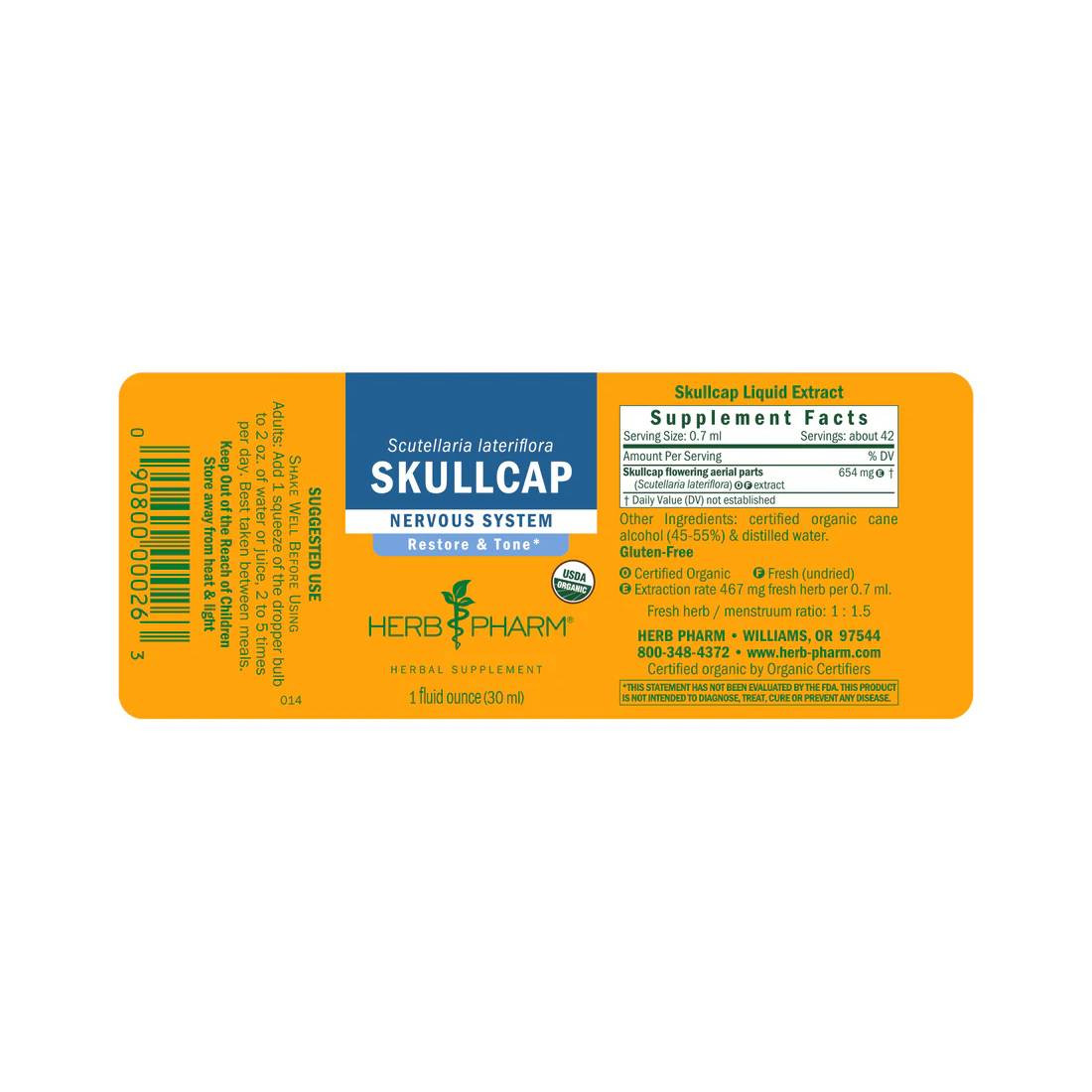 Skullcap label laid flat with supplement facts