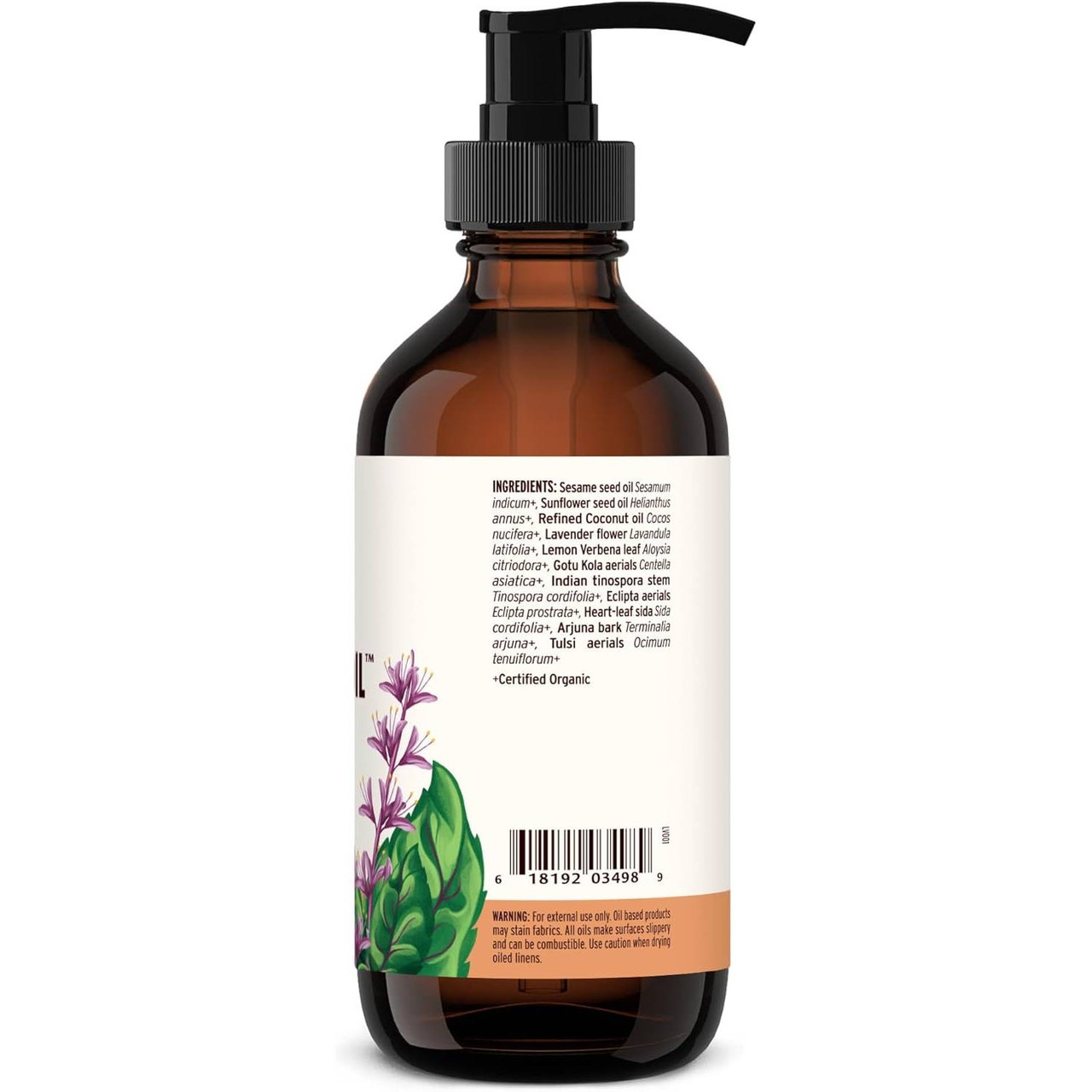 Daily Massage Oil bottle back with ingredients and barcode